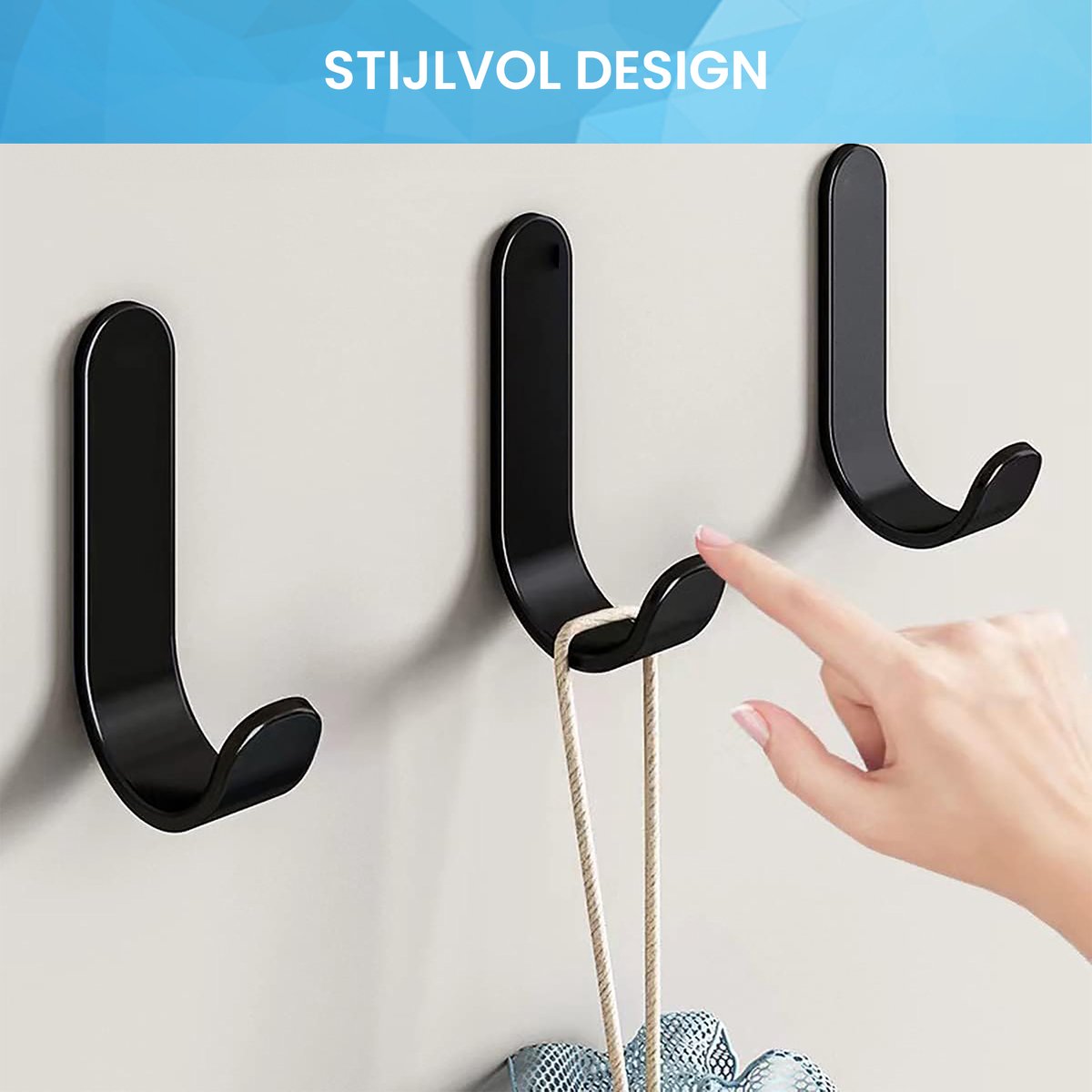 YONO Ophanghaken Zelfklevend - Plakhaakjes - Ophanghaakjes - Haak voor Wand / Muur / Deur - 5 Stuks - Zwart