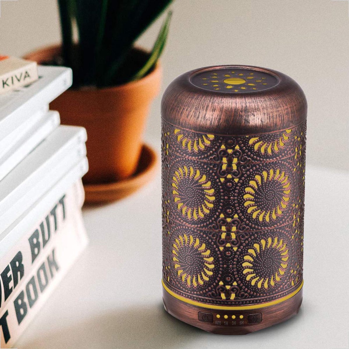 YONO Aroma Diffuser met LED Verlichting - Verstuiver voor Etherische Olie - Geurverspreider - Vernevelaar - Brons Metaal - 250ML