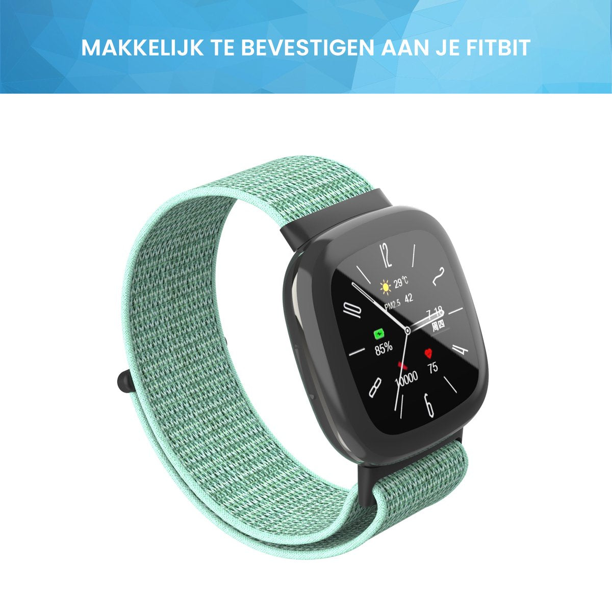 YONO Nylon Velcro Bandje geschikt voor Fitbit Versa 4 / Sense 2 - Mintgroen