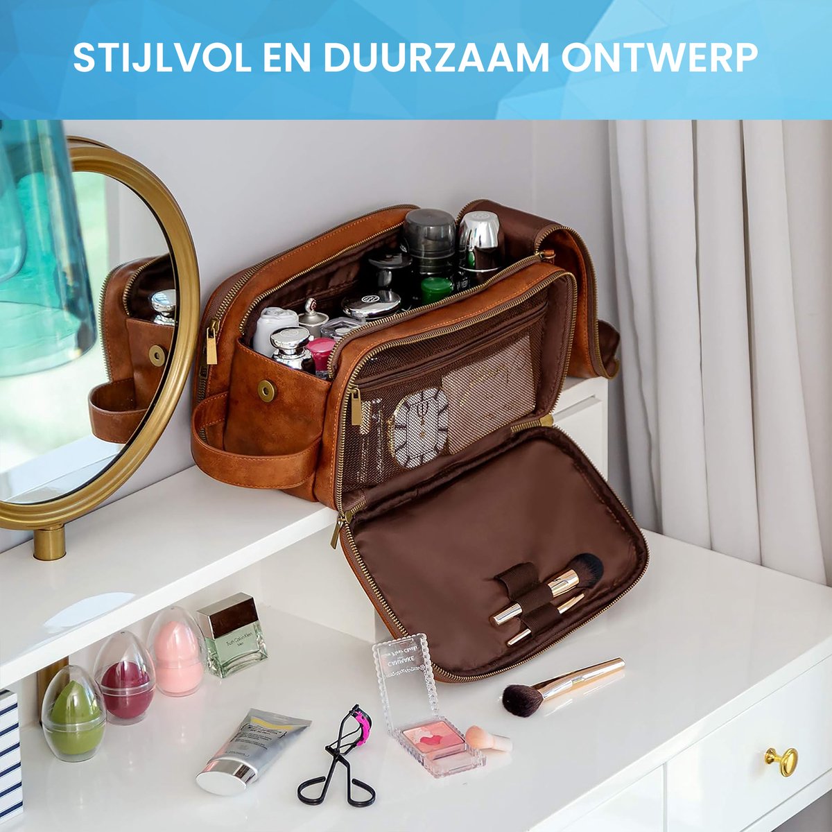 YONO Reis Toilettas Heren - PU Leer - XL - Bruin