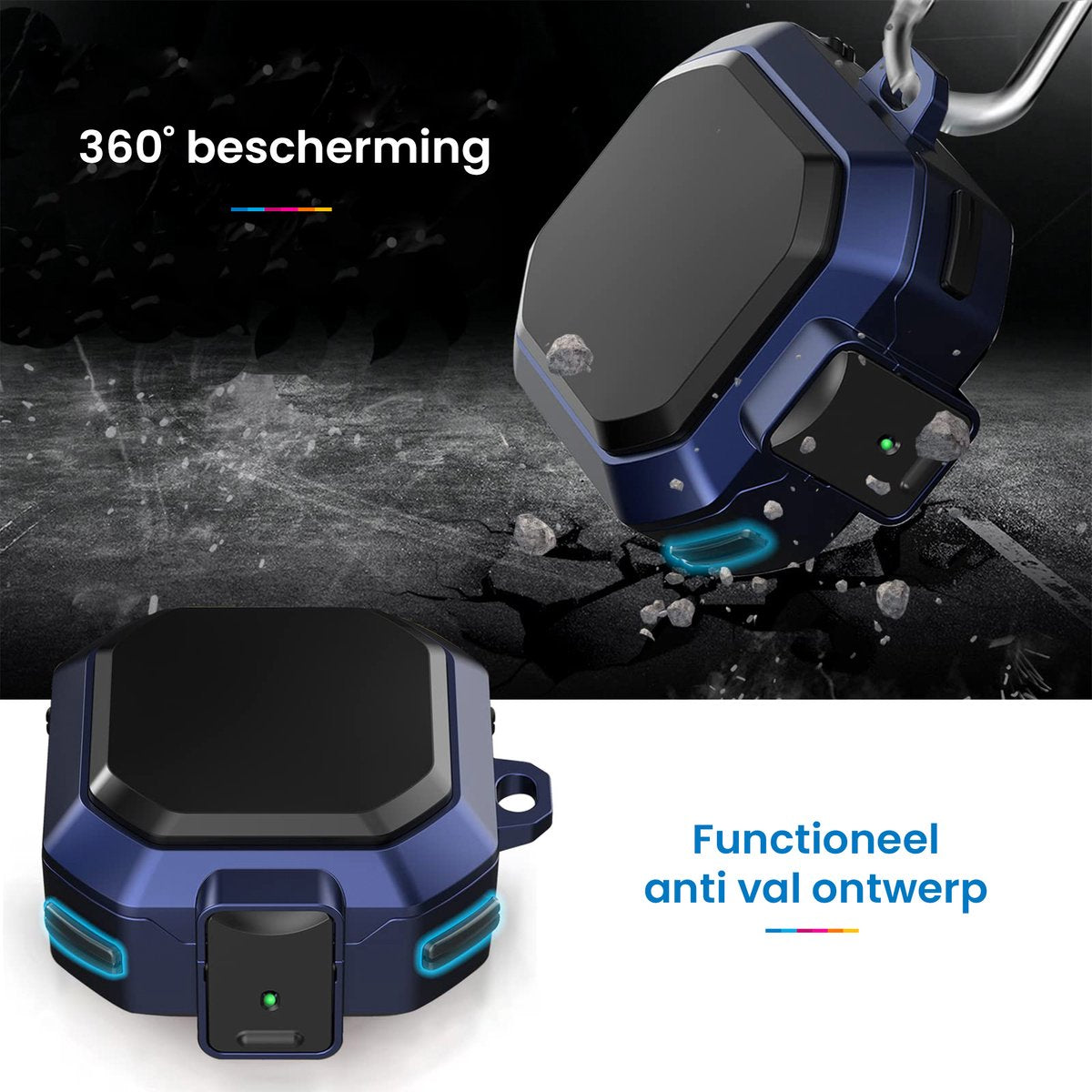 YONO Armor Hard Case geschikt voor Samsung Galaxy Buds 2 Pro (2022) - Galaxy Buds Pro (2021) - Galaxy Buds 2 (2021) - Galaxy Buds Live (2020) - Hoesje met Lock en Clip - Blauw