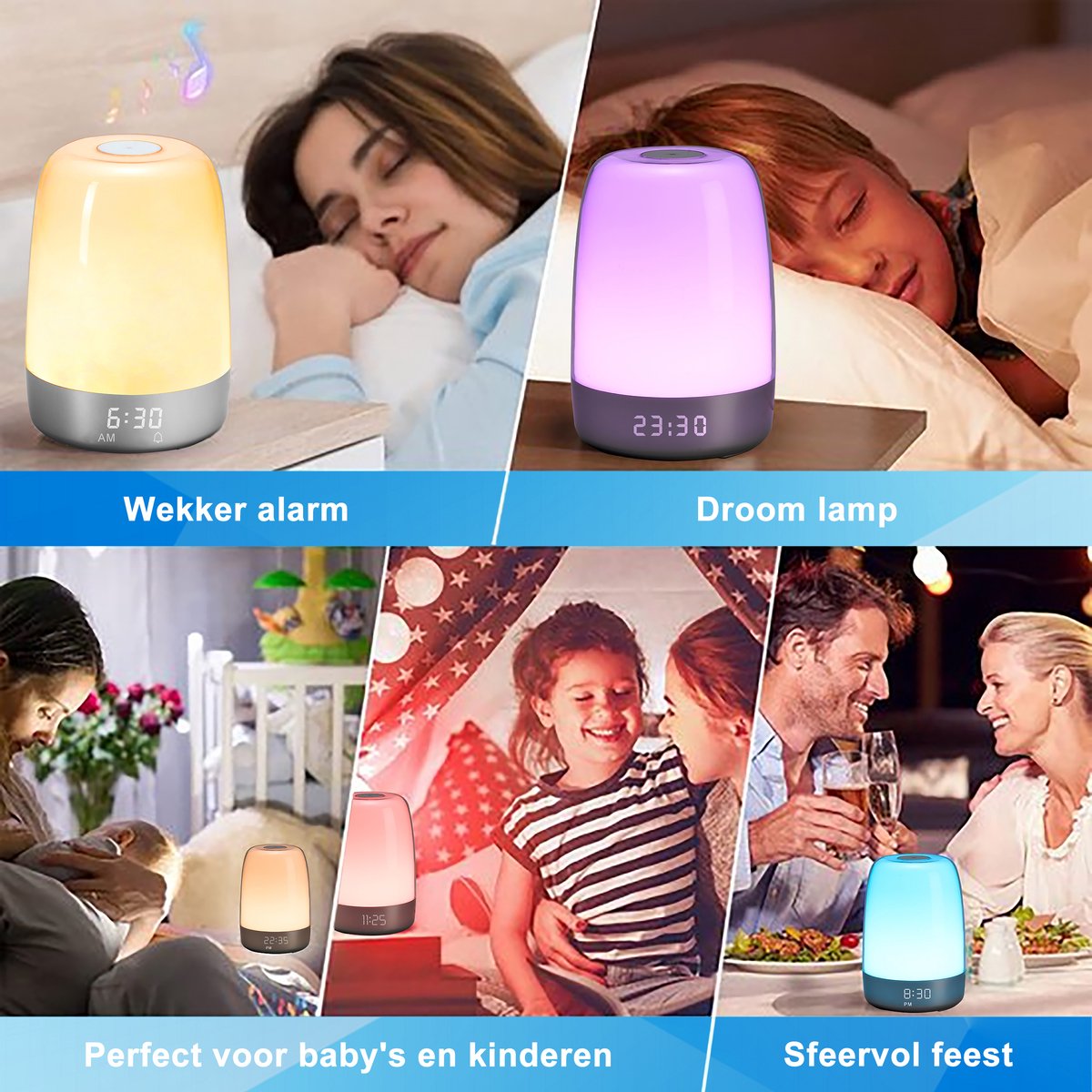 YONO Wake Up Light – Slaapwekker – Nachtlamp – Lichtwekker met Natuurlijke Geluiden - Digitale Wekker Slaapkamer