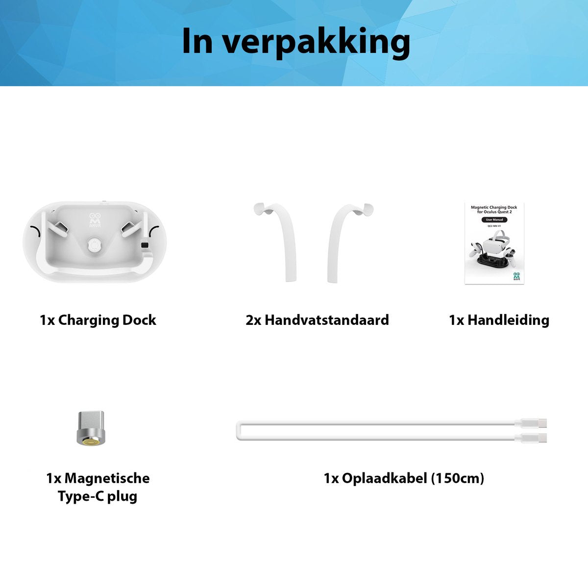 YONO Oplaadstation geschikt voor Oculus Quest 2 VR Bril - Charging Dock Oplader Meta Quest 2 - Controller Standaard - Accessoires - Wit