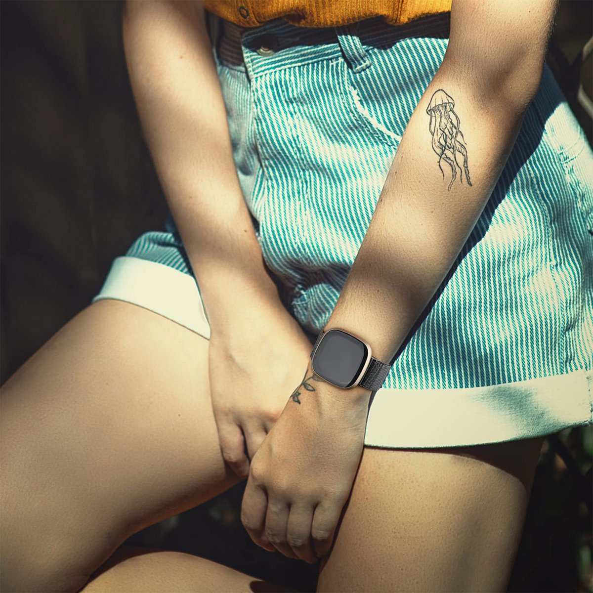 YONO Milanees Bandje geschikt voor Fitbit Versa 4 / Sense 2 – Grijs – Large