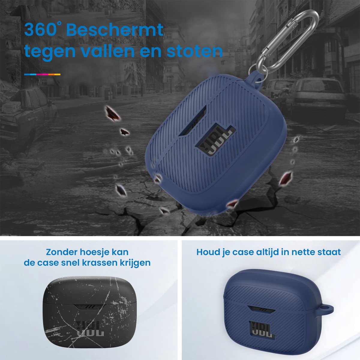 YONO Soft Case geschikt voor JBL Tune 230 NC TWS / T230NC - Hoesje met Clip - Donkerblauw