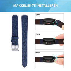 YONO Leer Bandje geschikt voor Fitbit Inspire 3 - Vervangende Lederen Armband - Donkerblauw
