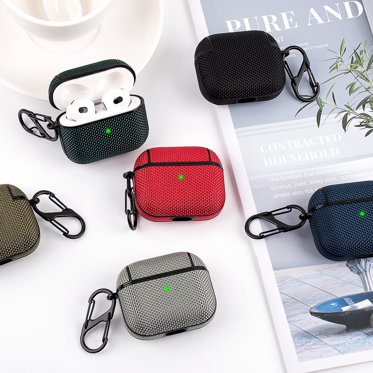 YONO Hoesje geschikt voor Apple Airpods 3 - Nylon Hard Case met Clip - Grijs