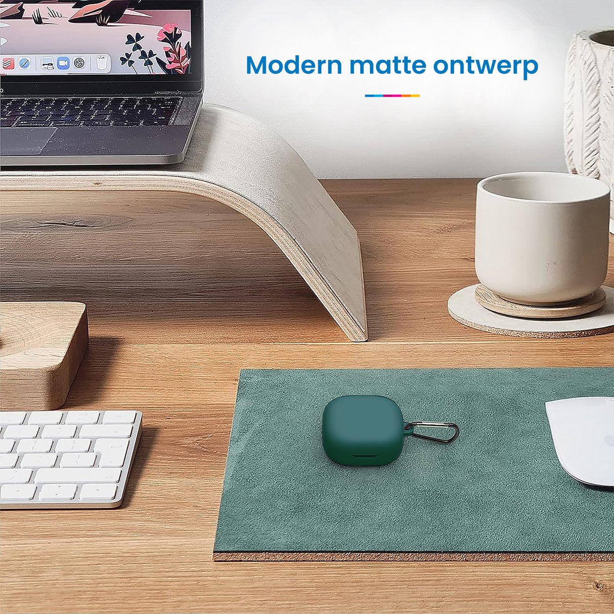 YONO Soft Case geschikt voor JBL Wave 300TWS - Hoesje met Clip - Donkergroen