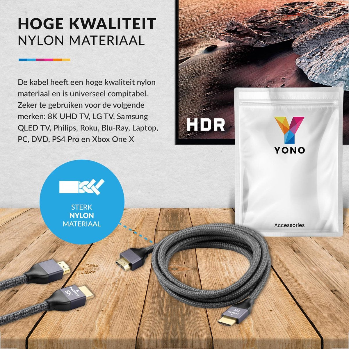 HDMI 2.1 kabel Ultra High Speed – geschikt voor PS5 en Xbox Series X ondersteuning 8K en 4K – Gold Plated – Nylon – 1.5 Meter