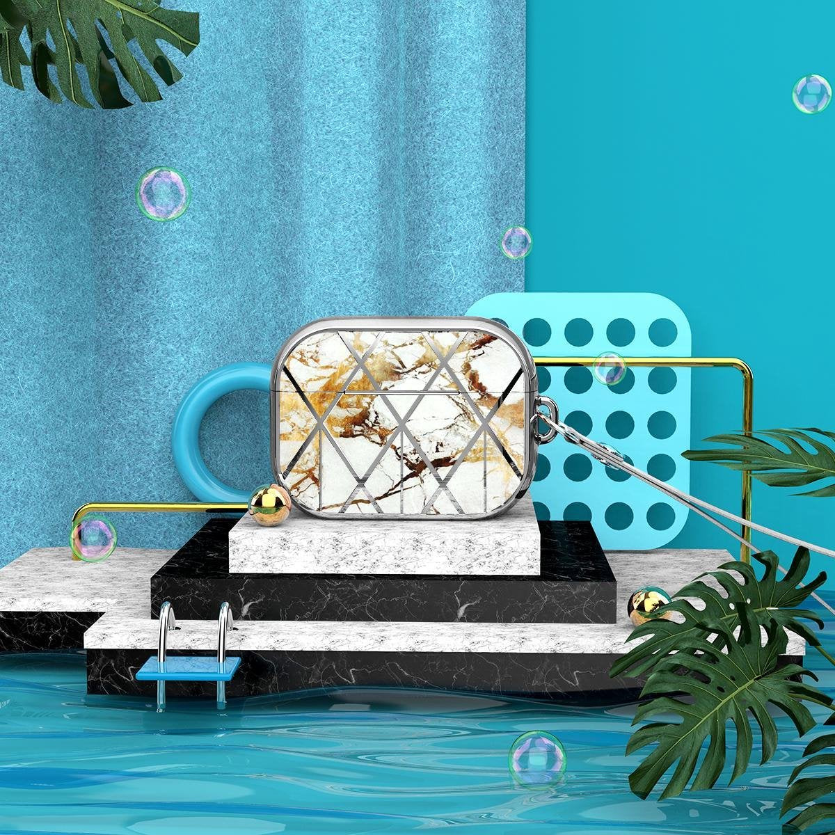 YONO Hard Case geschikt voor Apple Airpods Pro 1 / 2 - Premium Hoesje - Marmer Zilver