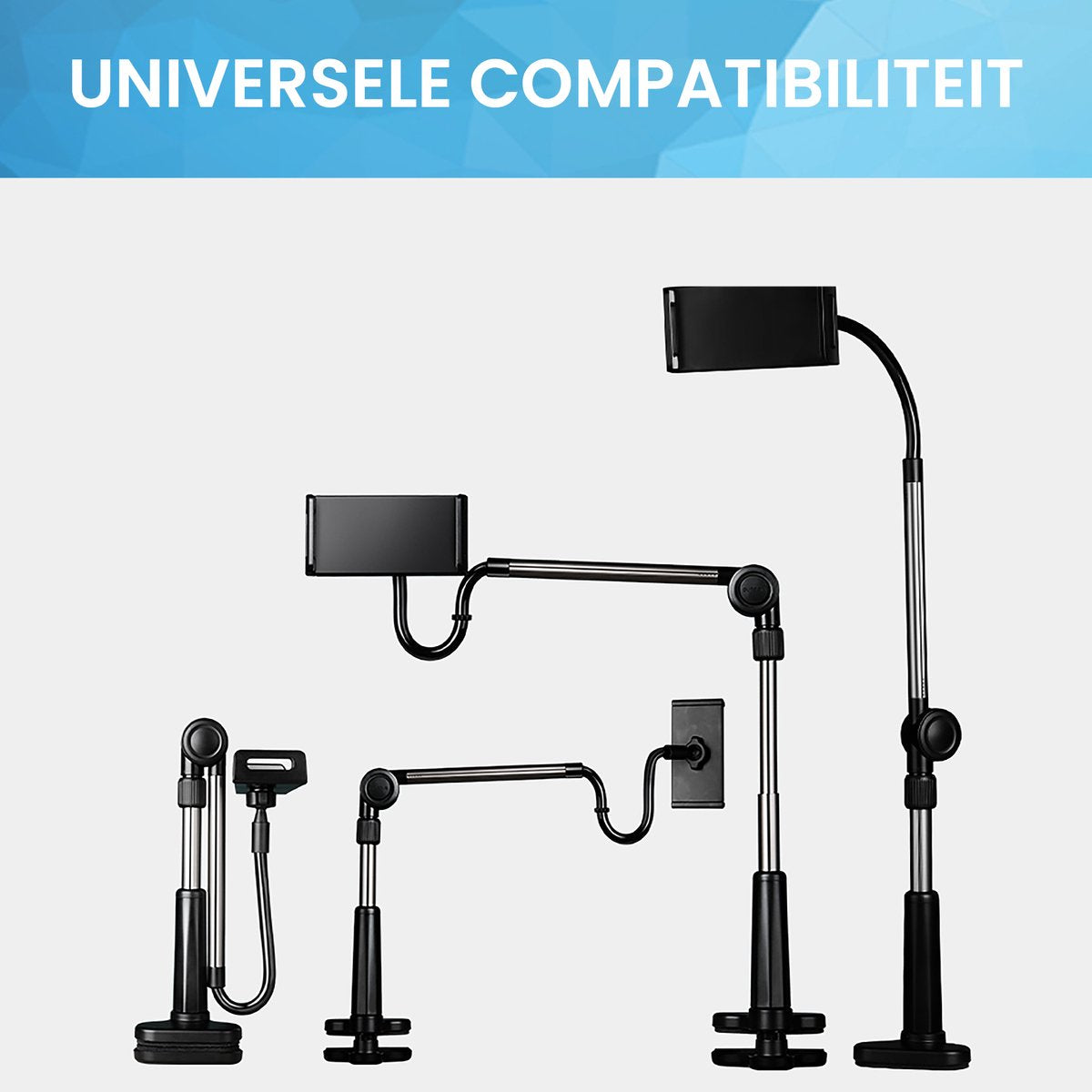 YONO Tablet Houder met Flexibele Arm - Statief geschikt voor Bureau Tafel en Bed - Zwart