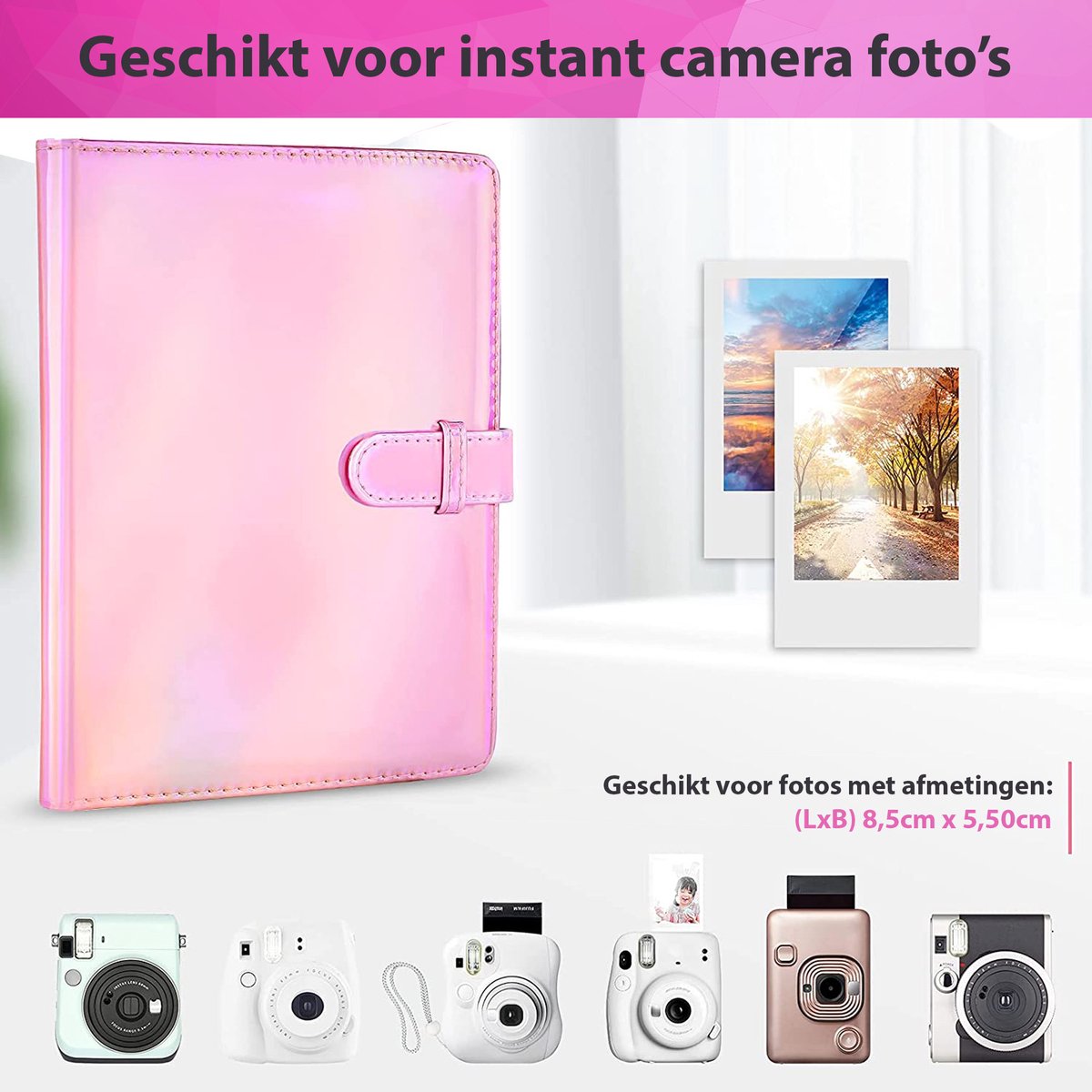 YONO Fotoalbum 128 voor Instant Camera Fotopapier - Fotoboek Geschikt voor Fujifilm Instax Mini 12 / 11 / 9 / 8 / 7s / 25 / 90 / Link / SP-2 / Liplay - Film Polaroid - Kodak en Meer - Roze