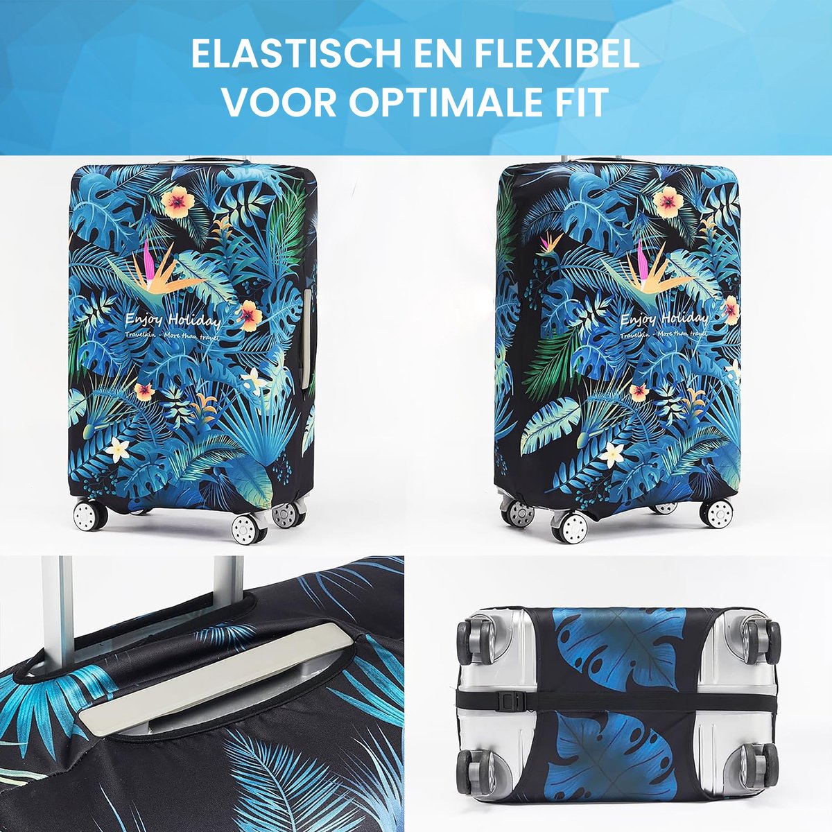 YONO Kofferhoes Elastisch - Wasbare Koffer Beschermhoes - L - Tropical Blue