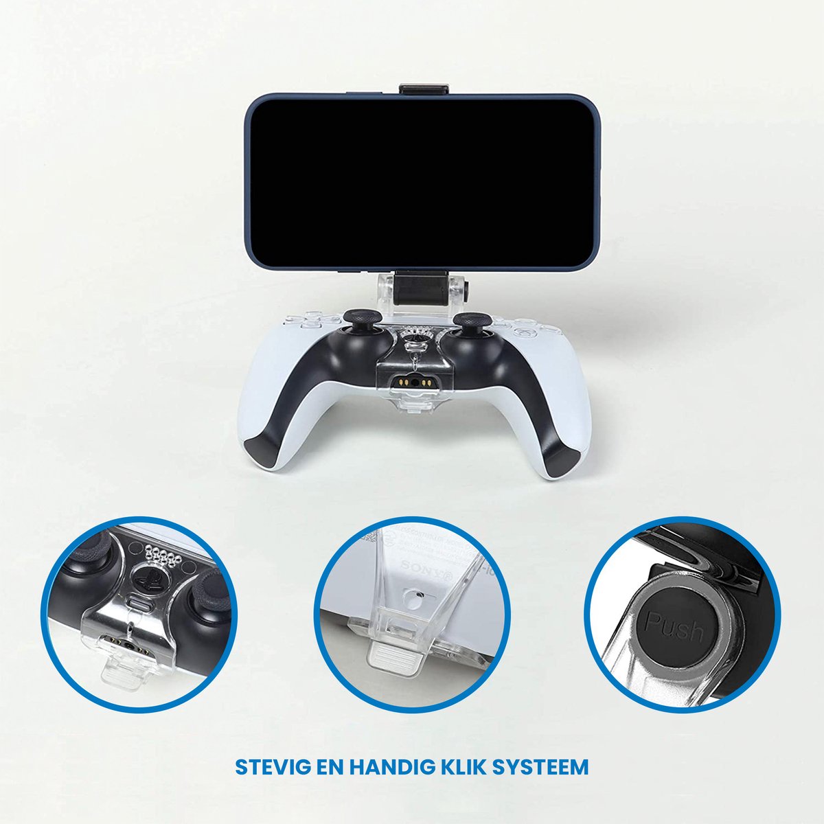 Telefoonhouder geschikt voor PS5 Controller – Smartphone Klem Universeel geschikt voor Playstation 5 – Transparant