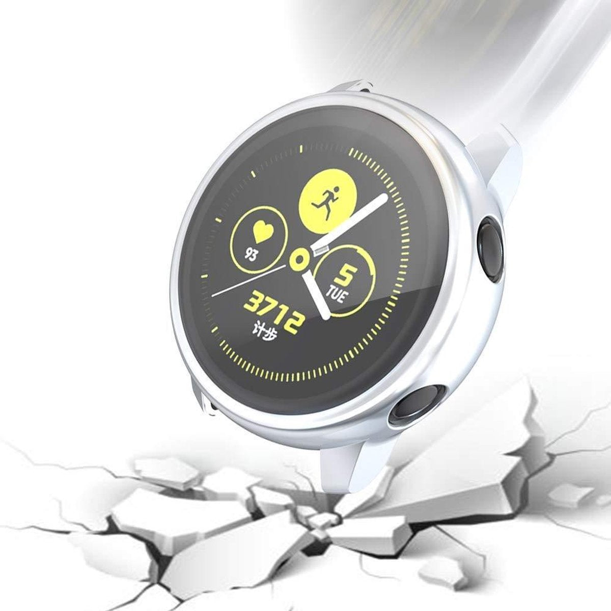 YONO Full Cover Bumper geschikt voor Samsung Galaxy Watch Active 2 40mm – Siliconen Case Screenprotector Hoesje – Zilver