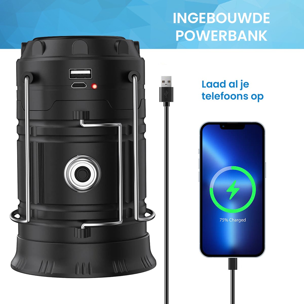 YONO LED Lantaarn Oplaadbaar - Camping Lamp - Kampeerlamp - Tentlamp - Windlicht - 2 Stuks