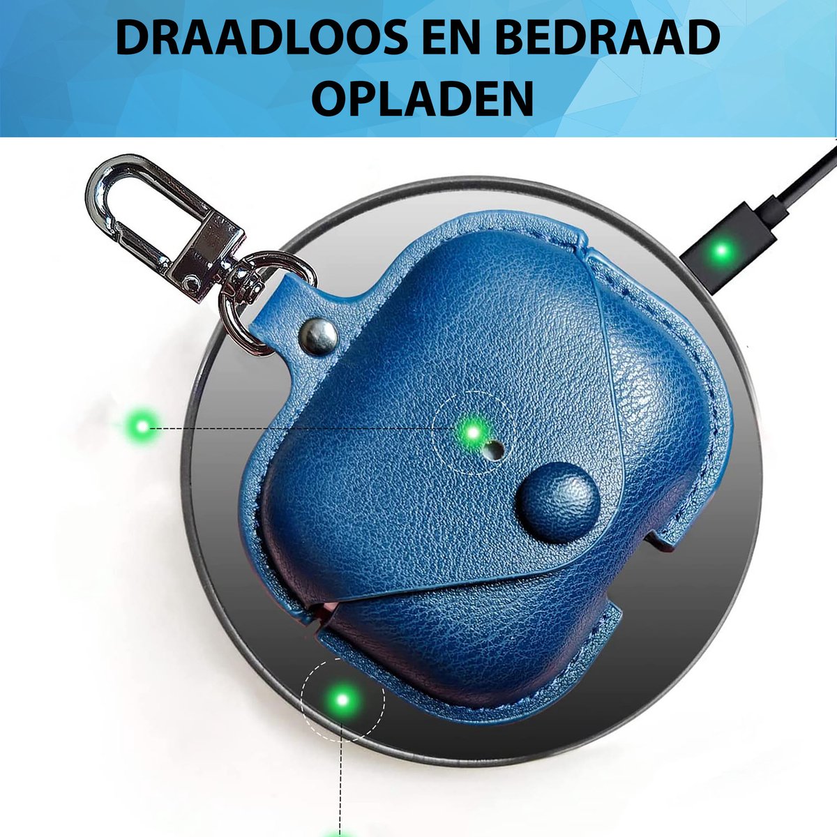 YONO Hoesje geschikt voor Airpods Pro 1 / 2 - Leer met Clip - Blauw