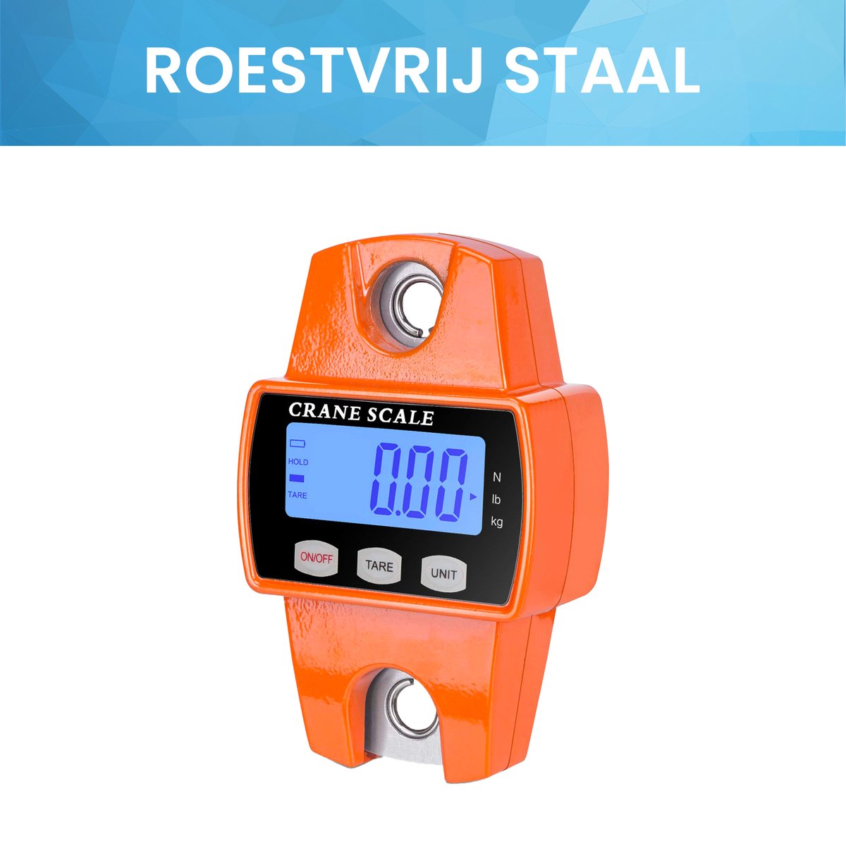 YONO Digitale Weeghaak - Kraanweegschaal 300 kg / 100 g - RVS Hang Weegschaal - Oranje