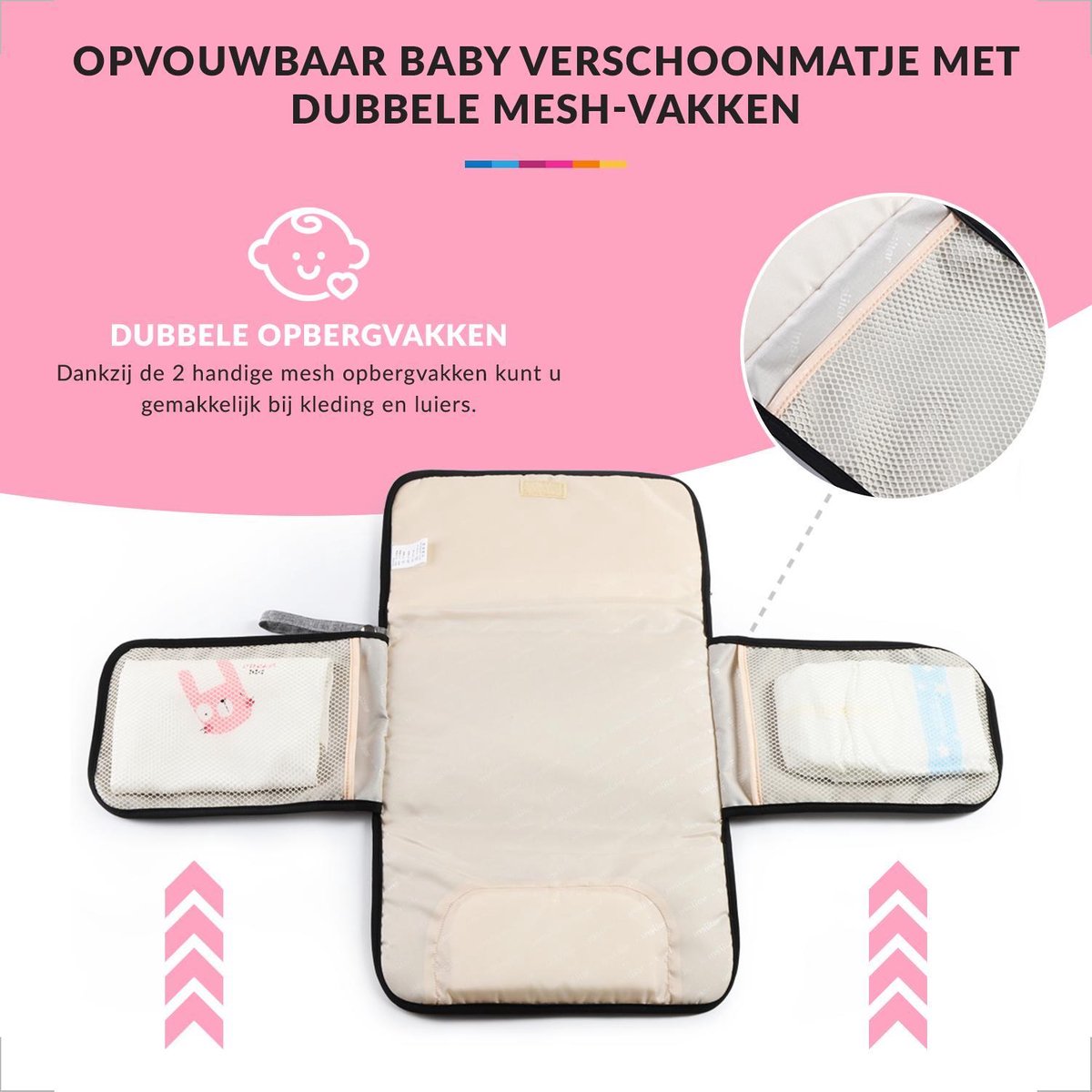 Baby Verschoonmatje met Luieretui voor Onderweg - Verschoningsmatje Opvouwbaar - Verzorgingsmatje - Roze