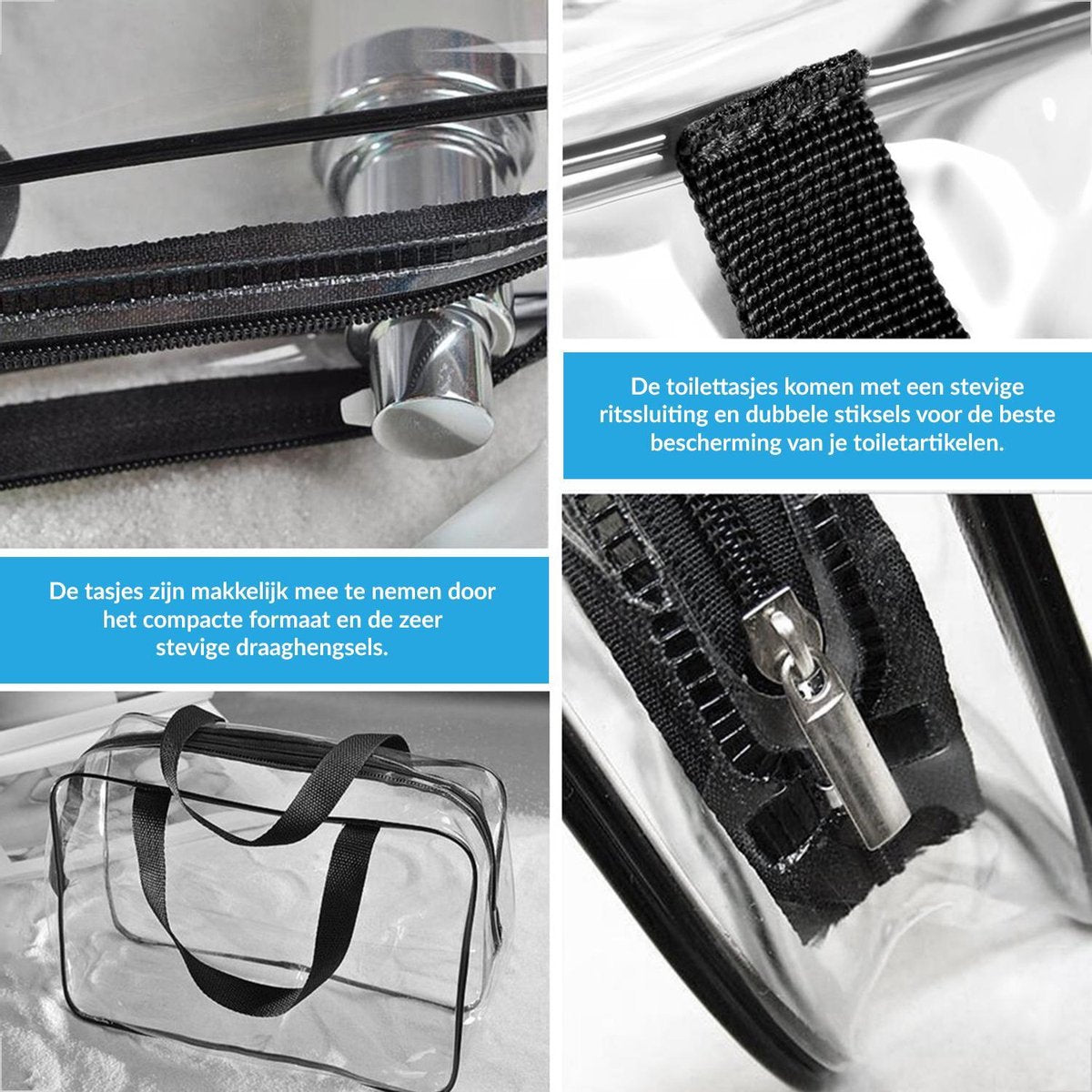 YONO Reis Doorzichtige Toilettas Set voor Toiletartikelen – Transparante Travel Organizer Bag 3-Pack