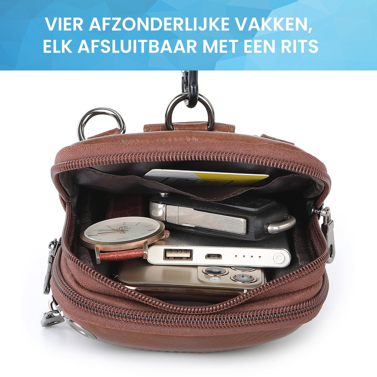 YONO Telefoontasje Leer - Crossbody Schouder Tas - Bruin