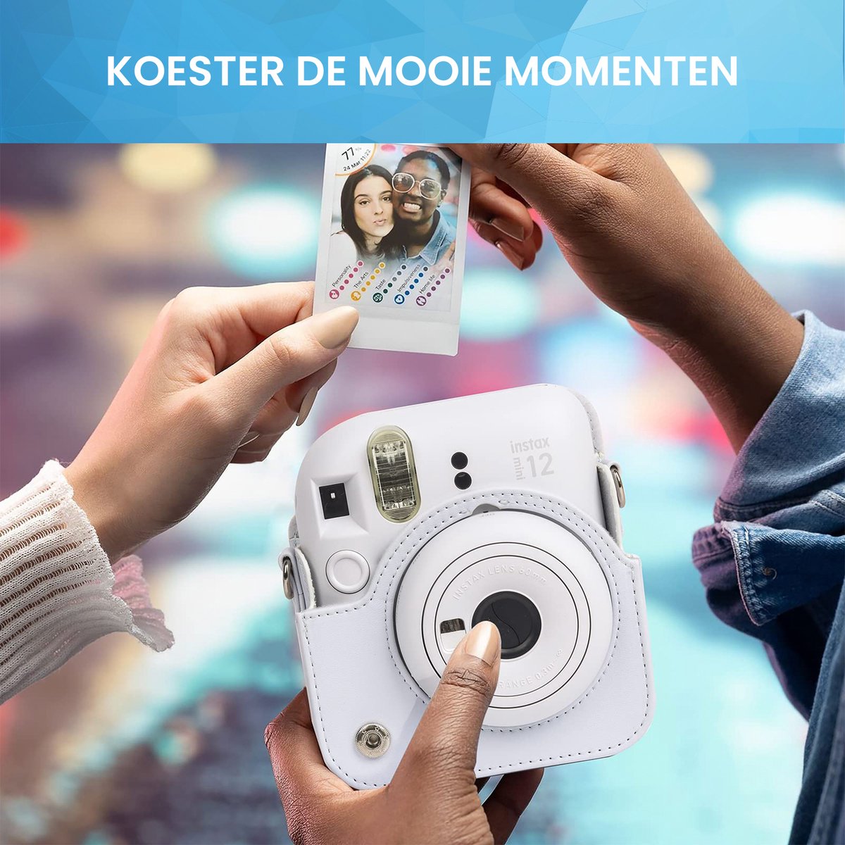 YONO Accessoires Set geschikt voor Fujifilm Instax Mini 12 - Camera Tas met Draagriem - Hoesje en Fotoalbum - Klei Wit