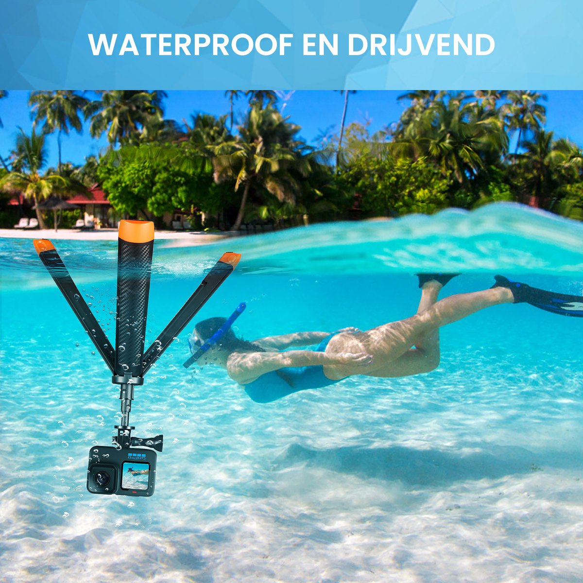 YONO Floating Stick geschikt voor GoPro / DJI Osmo / Insta360 - Uitschuifbare Tripod Grip Waterproof - Zwart