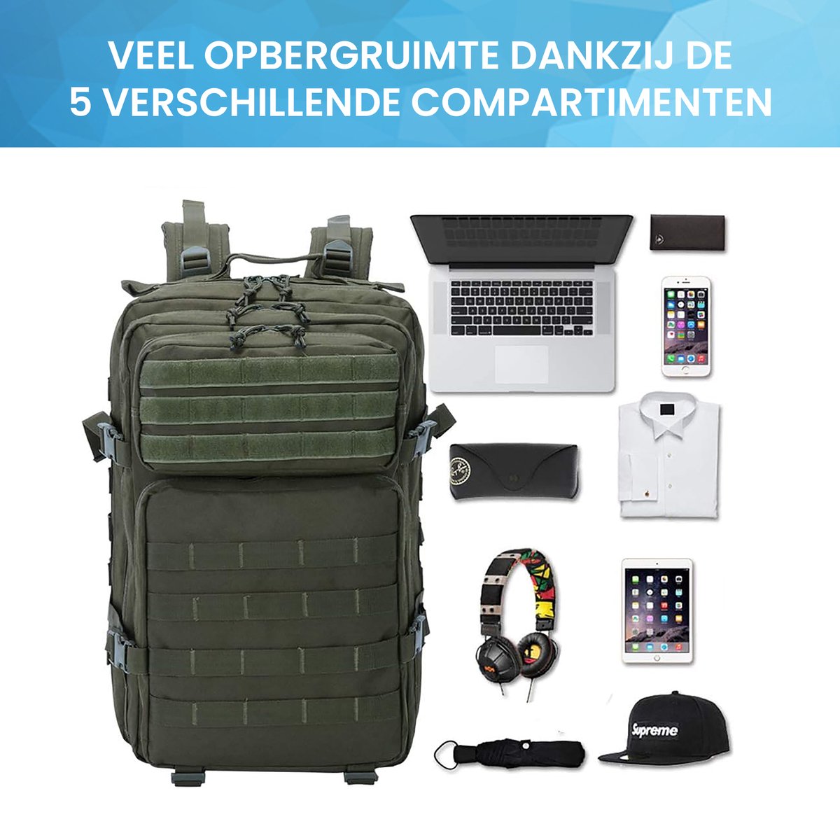 YONO Tactical Backpack Militaire Rugzak - Tactische Wandelrugzak Leger - 45L - Donkergroen