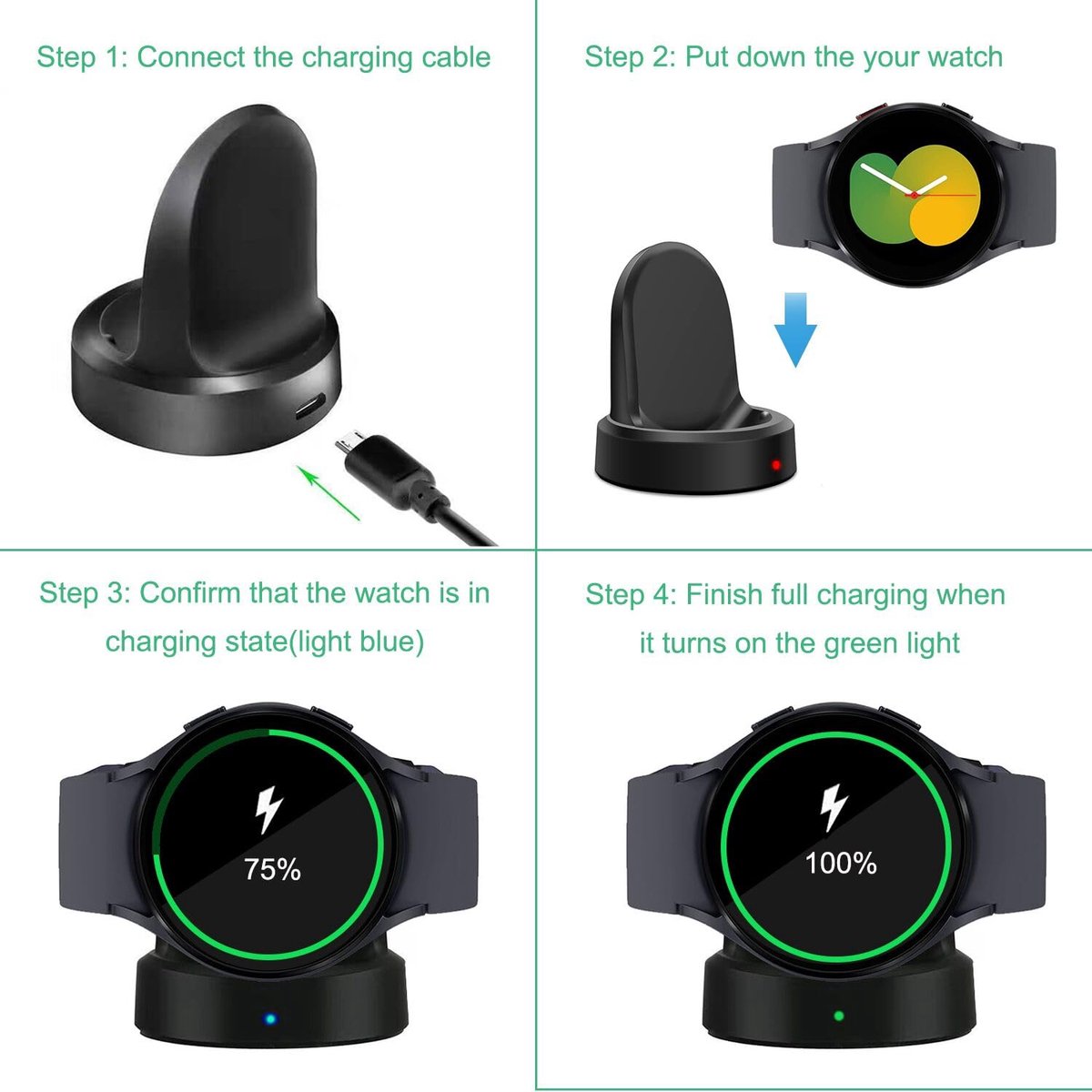 YONO Draadloze Oplader geschikt voor Samsung Galaxy Watch 6 / 6 Classic / Galaxy Watch 5 / 5 Pro / Galaxy Watch 4 / 4 Classic / Galaxy Watch 3 / Galaxy Watch Active / Active 2 - Oplaadkabel - Zwart