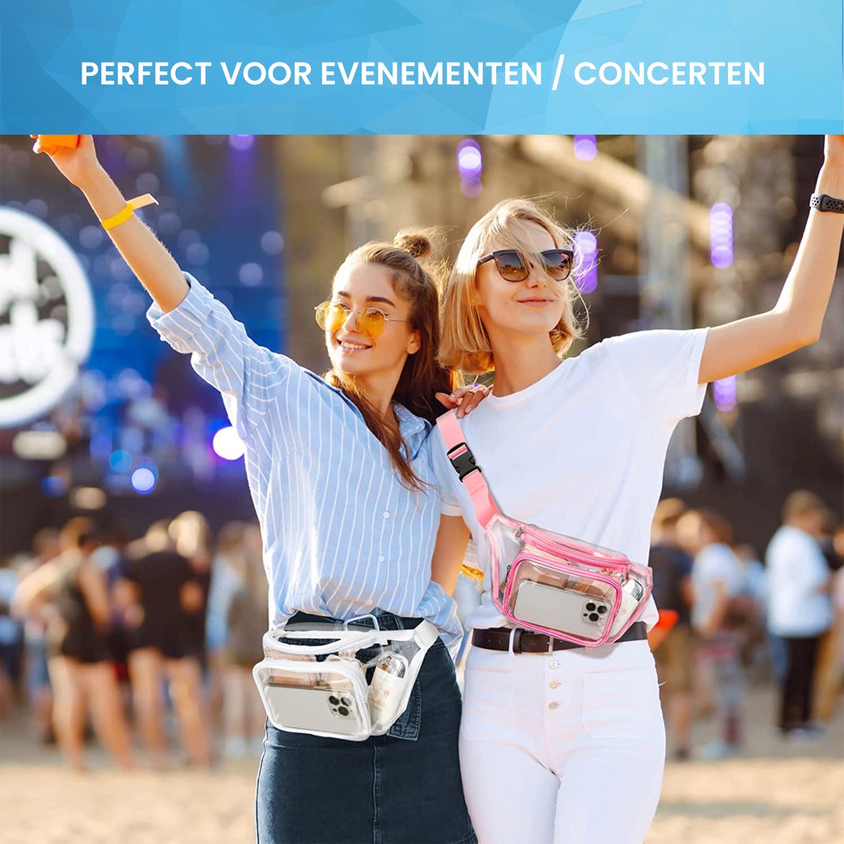 YONO Fanny Pack Doorzichtig - Heuptasje geschikt voor Festival / Reizen - Telefoontasje Crossbody - Buideltasje voor Dames en Heren - Wit