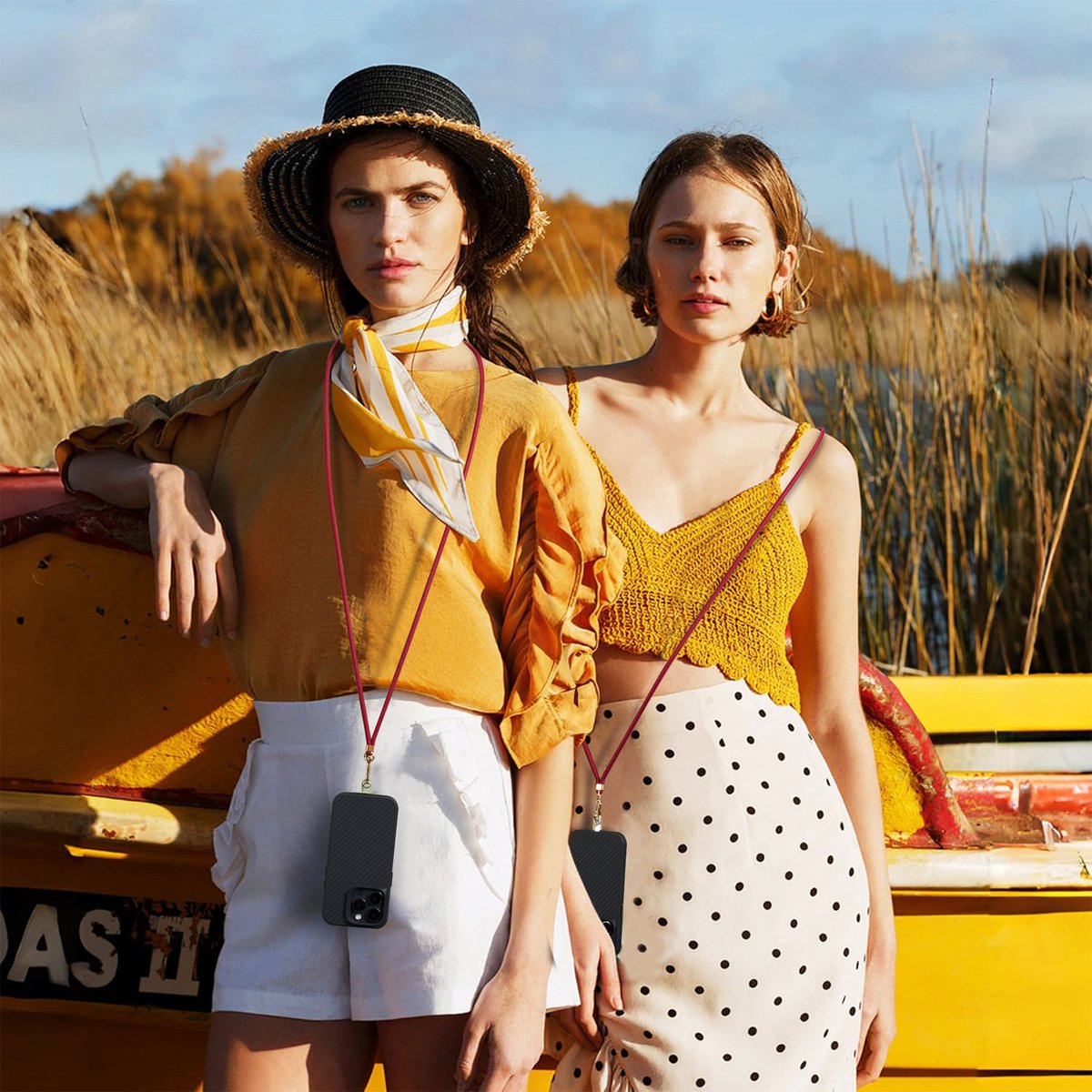 YONO Telefoonkoord Universeel - Nylon Telefoon Ketting Verstelbaar - Robijnrood