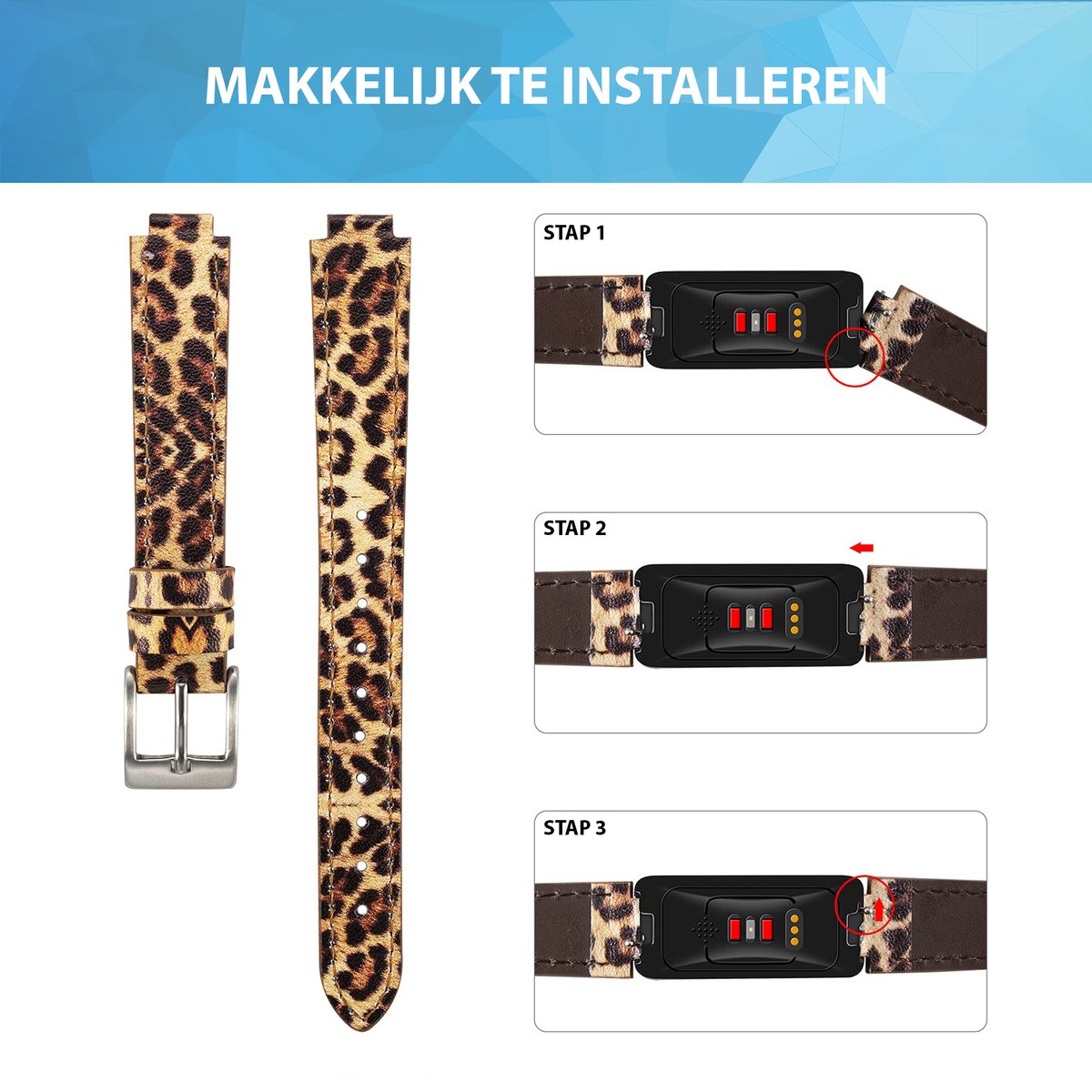 YONO Leer Bandje geschikt voor Fitbit Inspire 3 - Vervangende Lederen Armband - Leopard