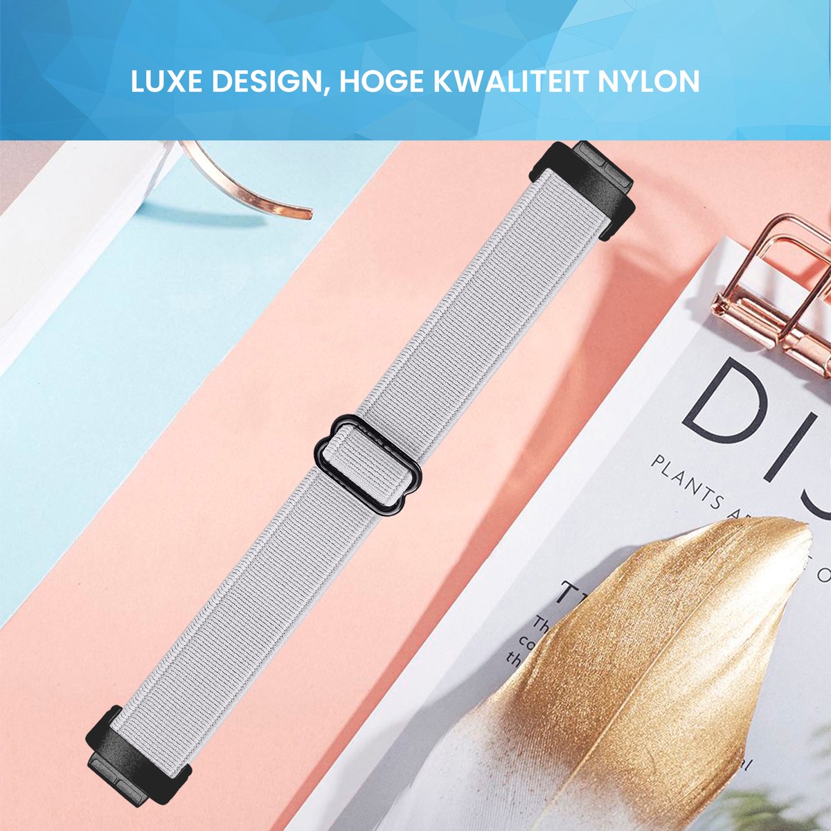 YONO Nylon Stretch Bandje geschikt voor Fitbit Inspire 3 - Lichtgrijs