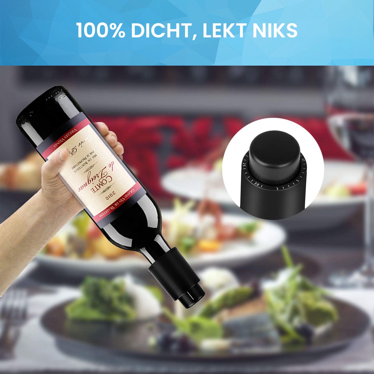 YONO Wijnstopper Set - Wijn Vacuumpomp Flessenstop - Vacuum Dop Afsluiter - Lekvrij en Herbruikbaar - 2 Stuks