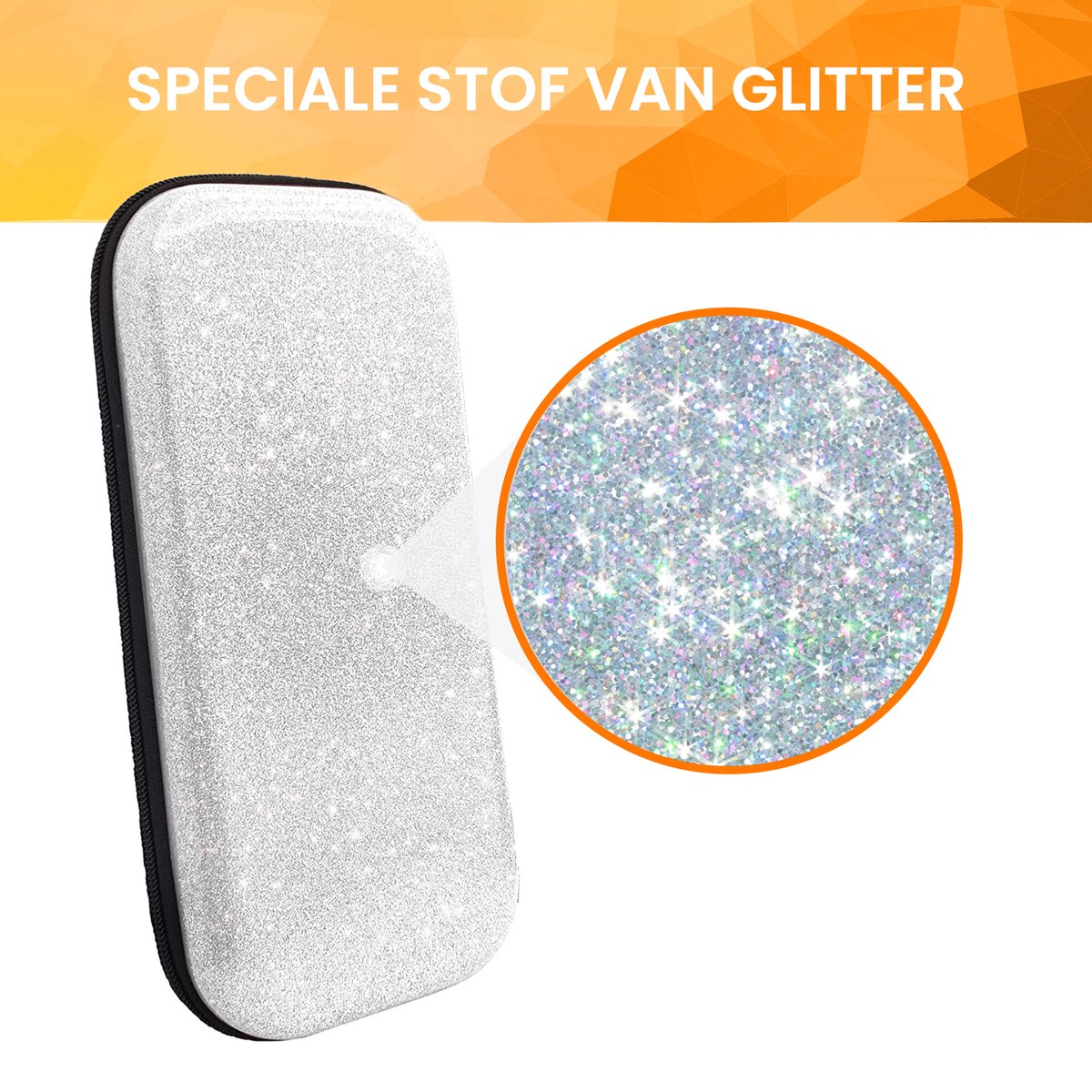 YONO Glitter Case geschikt voor Nintendo Switch / Switch OLED - Opbergtasje Hoesje - Beschermhoes - Zilver