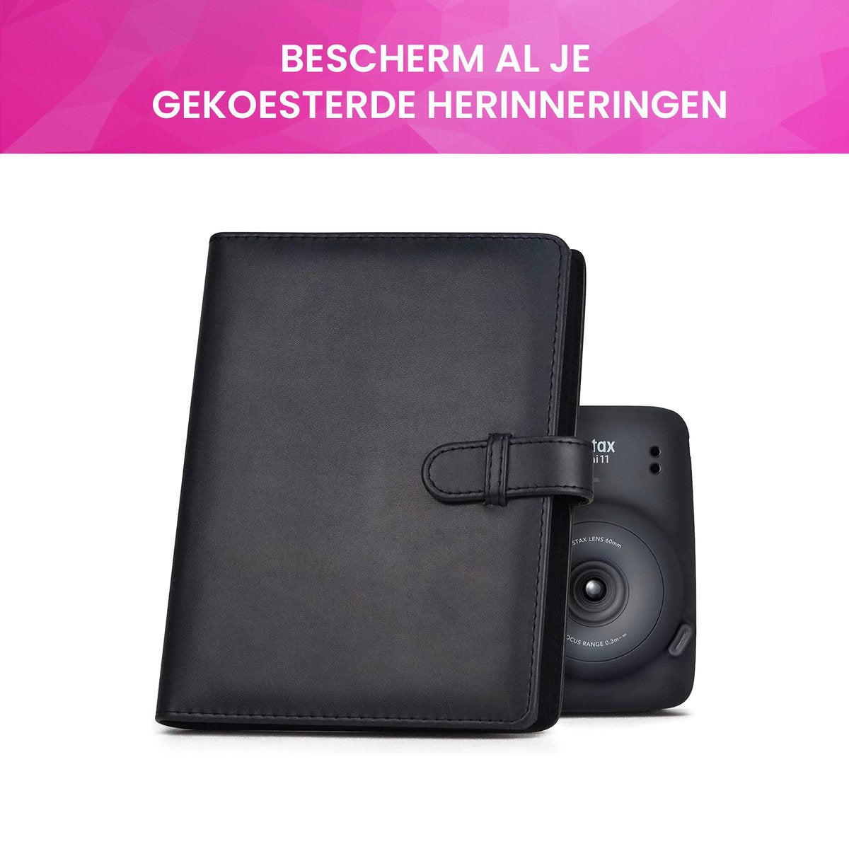 YONO Fotoalbum 128 voor Instant Camera Fotopapier - Fotoboek PU Leer geschikt voor Fujifilm Instax Mini 12 / 11 / 9 / 8 / 7s / 25 / 90 / Link / SP-2 / Liplay - Film Polaroid - Kodak en Meer - Zwart