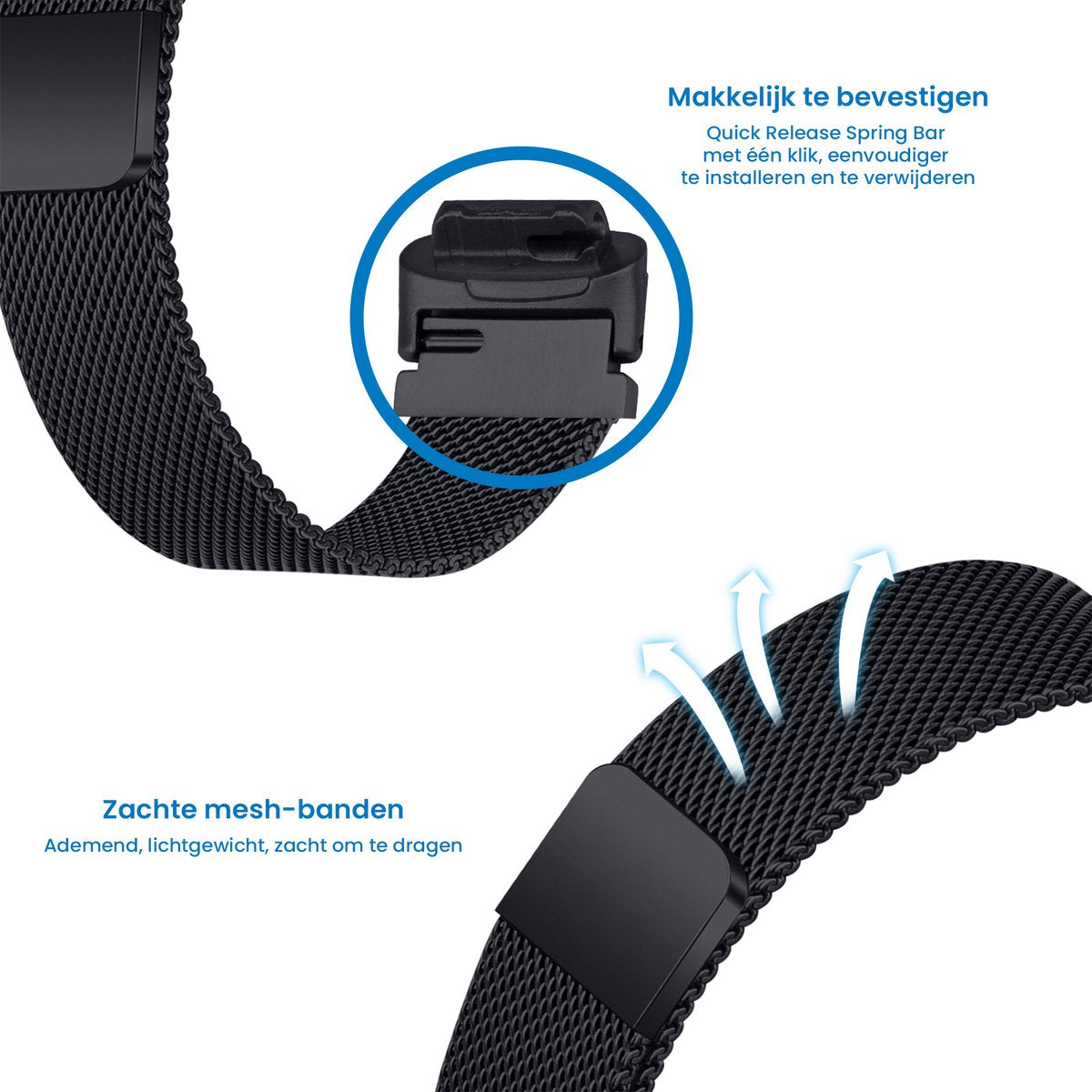 YONO Milanees Bandje geschikt voor Fitbit Inspire 3 - Stalen Milanese Band - Horlogeband / Polsband / Armband - Zwart
