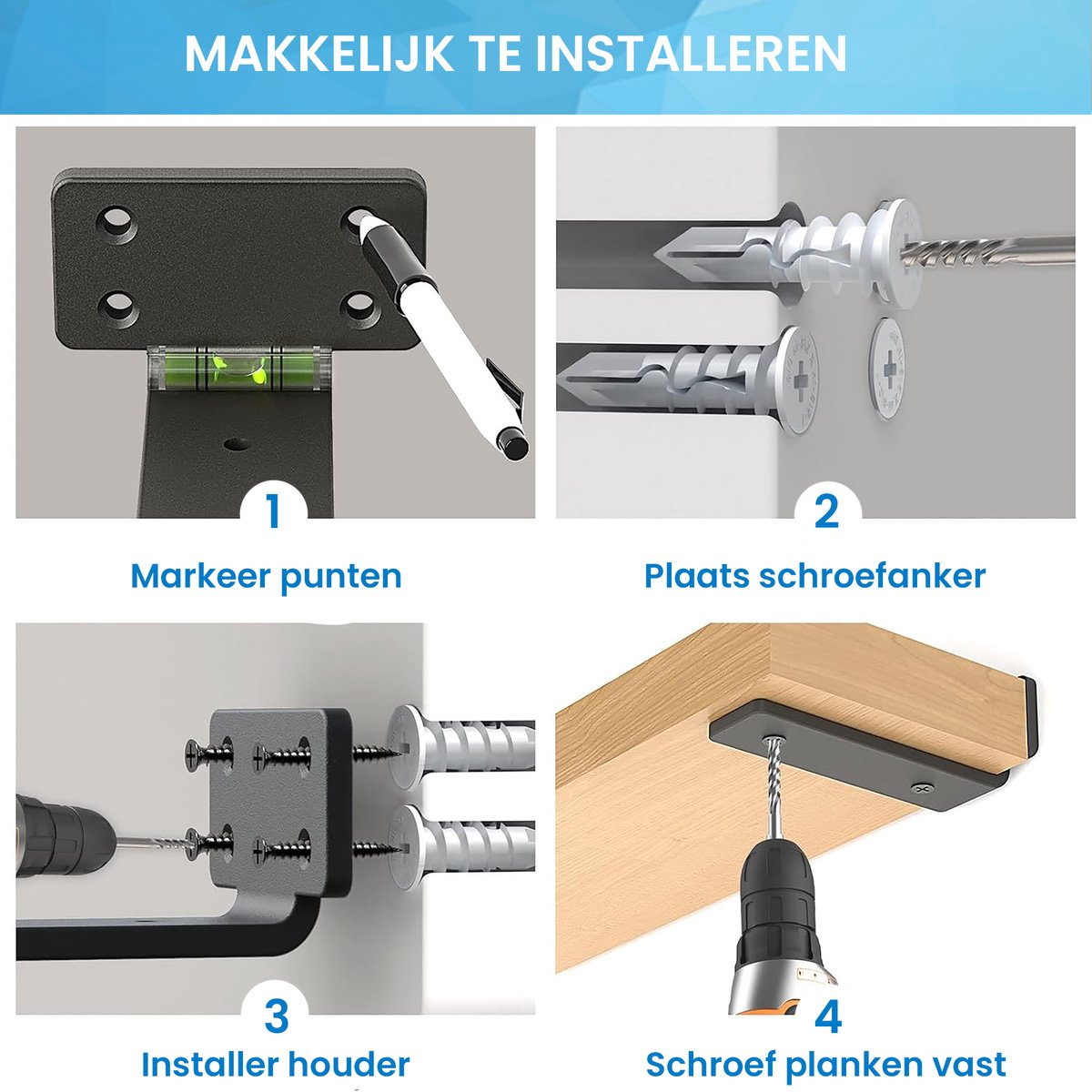 YONO Plankdragers Metaal - Zwevende Plankhouder Wandsteun - 15cm - Zwart - 2 Stuks