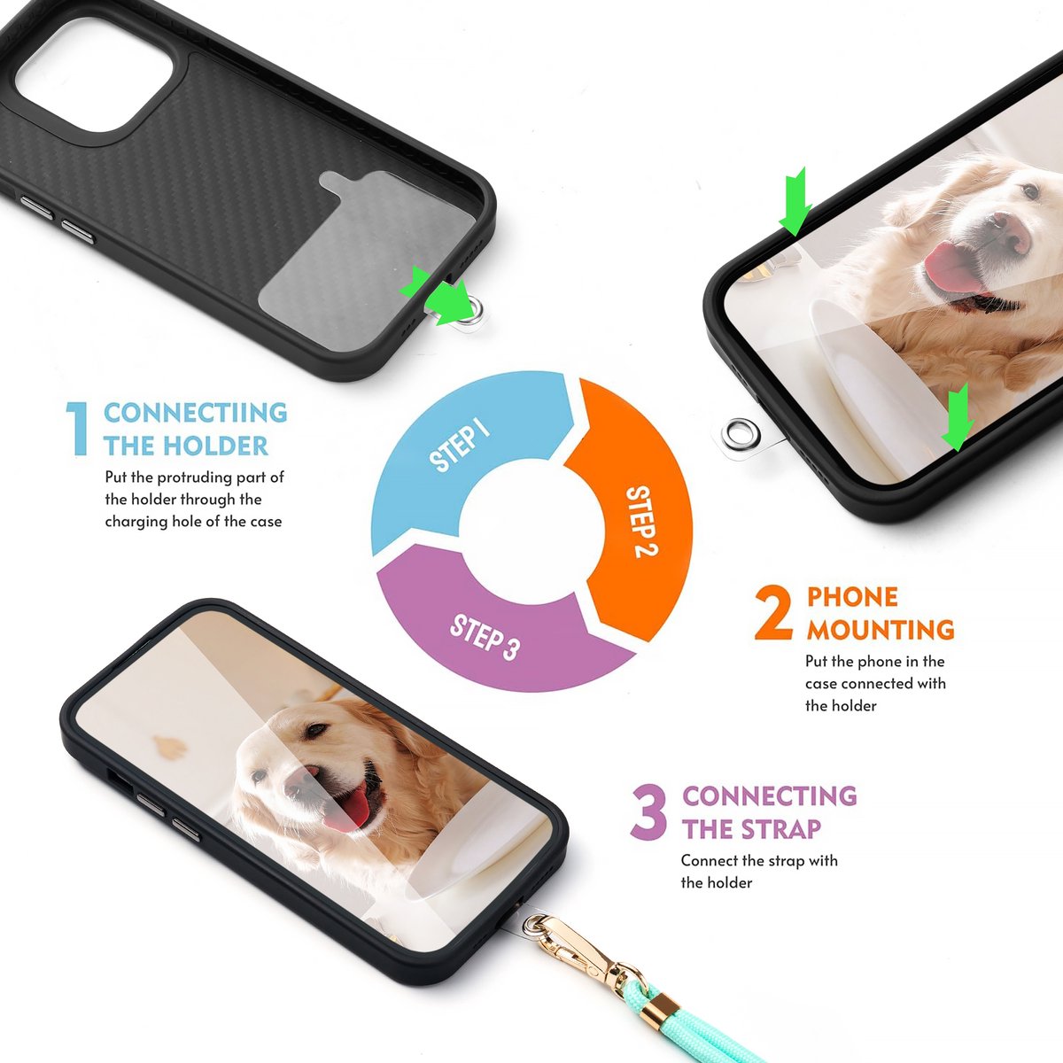 YONO Telefoonkoord Universeel - Nylon Telefoon Ketting Verstelbaar - Turquoise