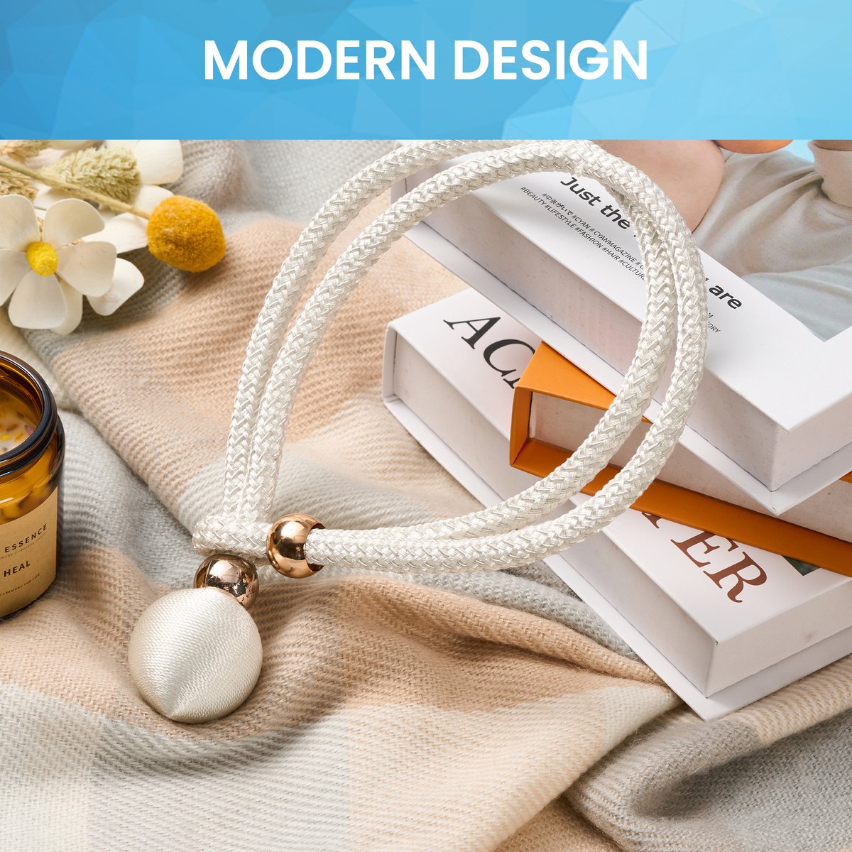 YONO Luxe Gordijn Houder - Gordijn Embrasse Modern - Gordijnbinder Touw - 2 Stuks - Wit