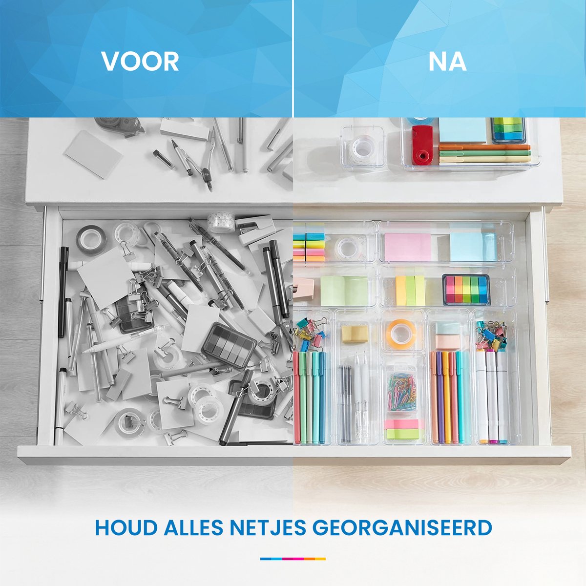 YONO Lade Organizer Bakjes - Opbergsysteem Verdeler Multifunctioneel - Keuken - Make Up Lades - Badkamer - Bureau - Gereedschap - Transparant - 25 stuks