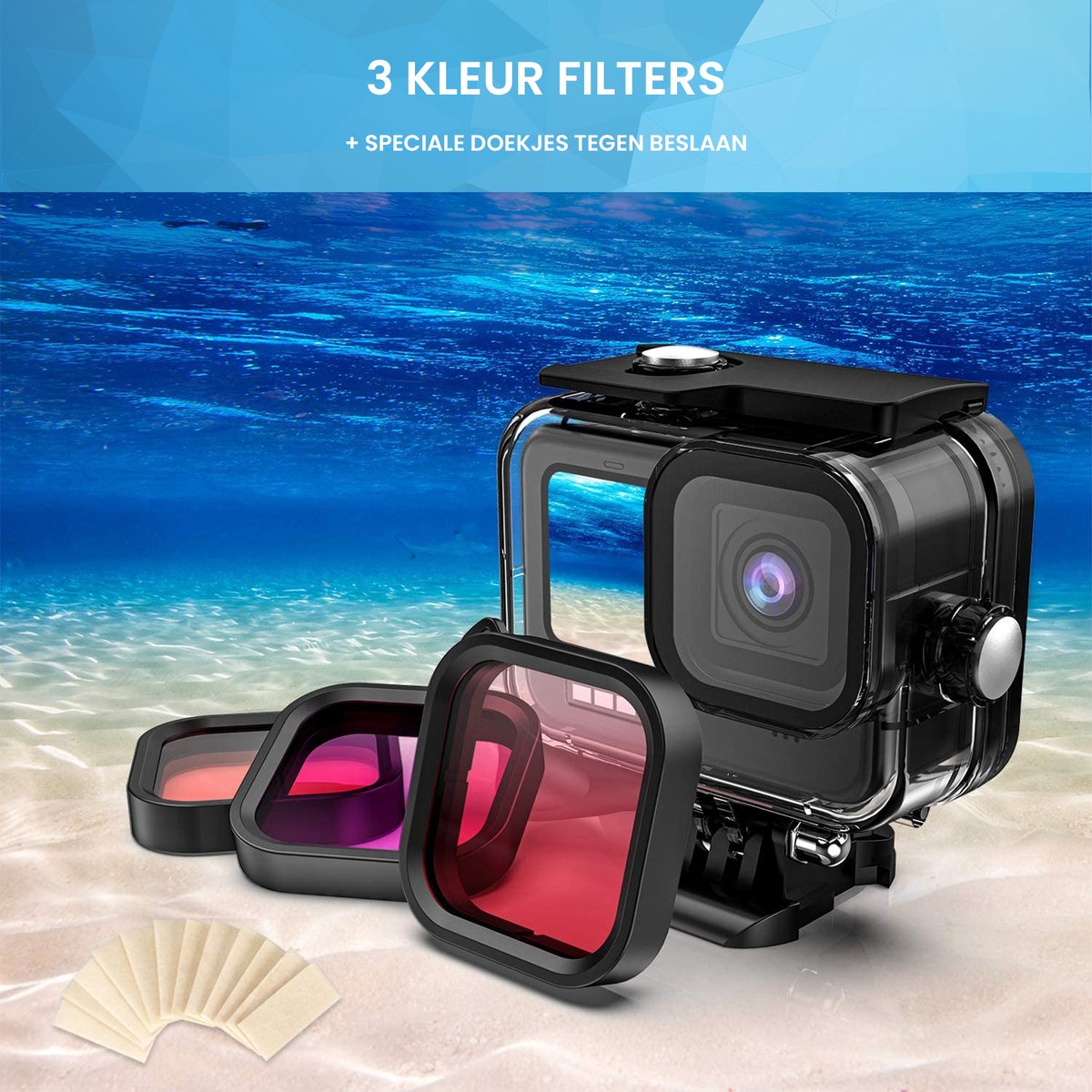 YONO Duik Accessoires Set geschikt voor GoPro Hero 12/11/10/9 - Case - Housing - Screen Protectors - Filters - Anti Fog inserts - 15in1