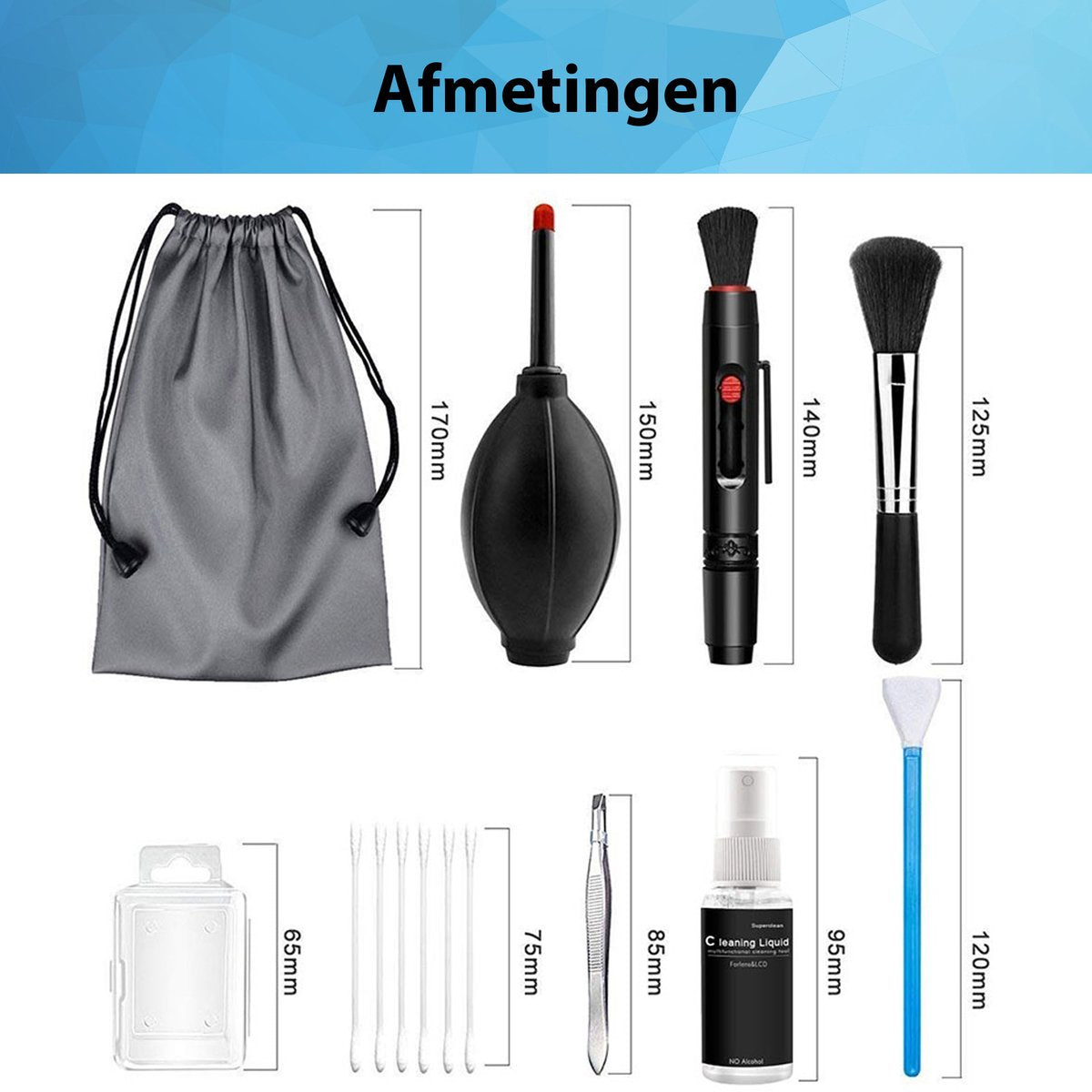 YONO Professionele Camera Schoonmaakset - Cleaning Kit - Lens en Sensor Reiniging Set - Lenspen - Blaasbalg - Microvezeldoekjes - Swabs - 18in1