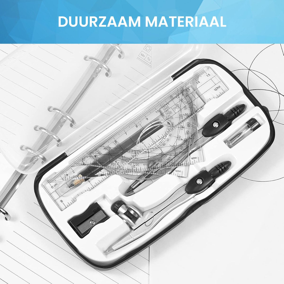 YONO Wiskunde School Set 10in1 - Passer / Geodriehoek / Liniaal / Potlood - Schoolspullen Middelbare - Zwart