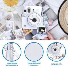 YONO Accessoires Set XL geschikt voor Fujifilm Instax Mini 12 - Camera Tas met Draagriem - Hoesje en Fotoalbum - Fotolijstjes - Filters - Stickers - Klei Wit