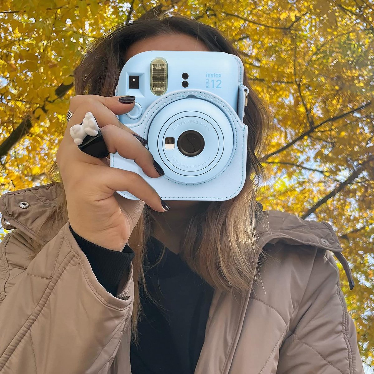 YONO Accessoires Set geschikt voor Fujifilm Instax Mini 12 - Camera Tas met Draagriem - Hoesje en Fotoalbum - Pastel Blauw