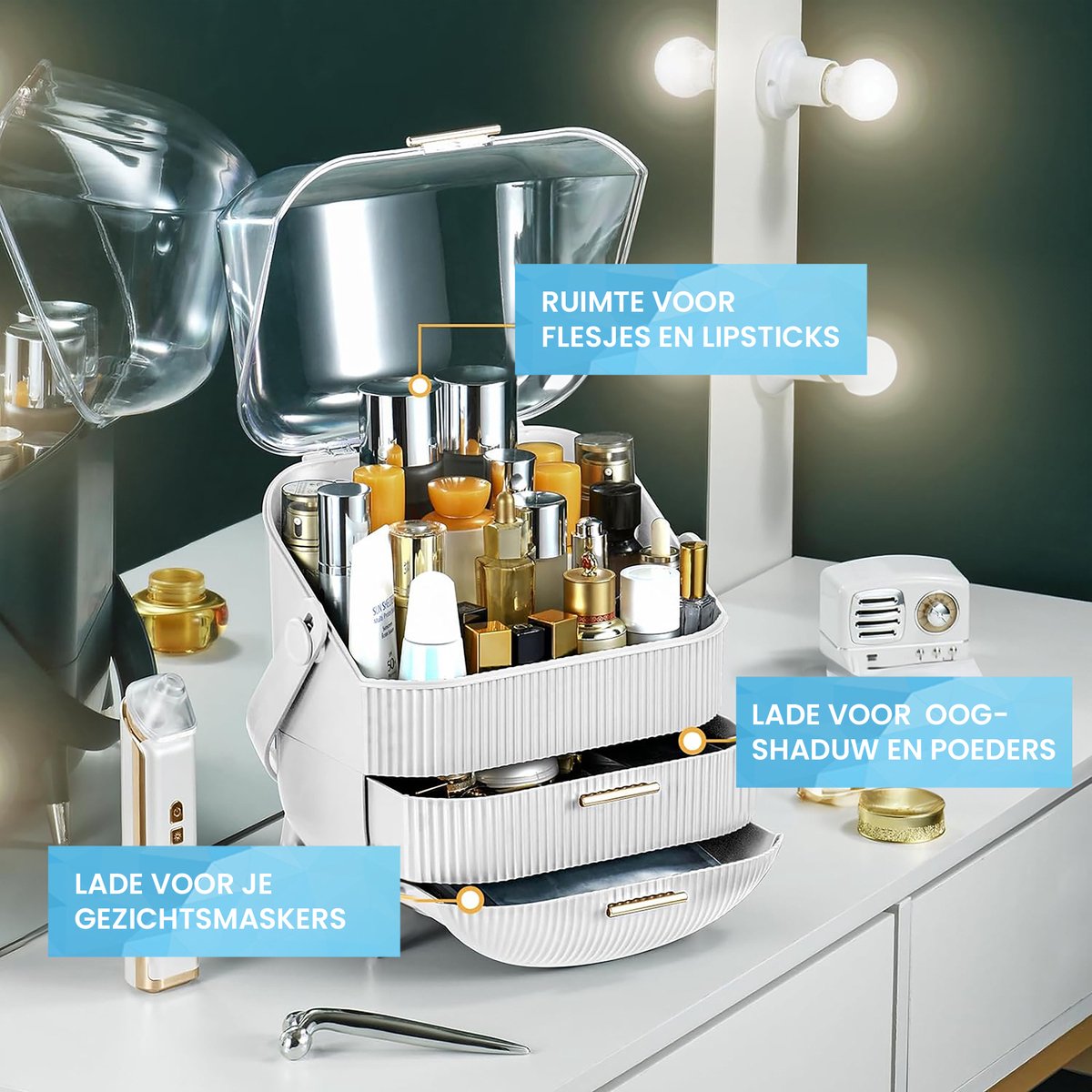 YONO Make Up Organizer Ladekast - Opbergdoos voor Skincare en Sieraden - XL - Wit