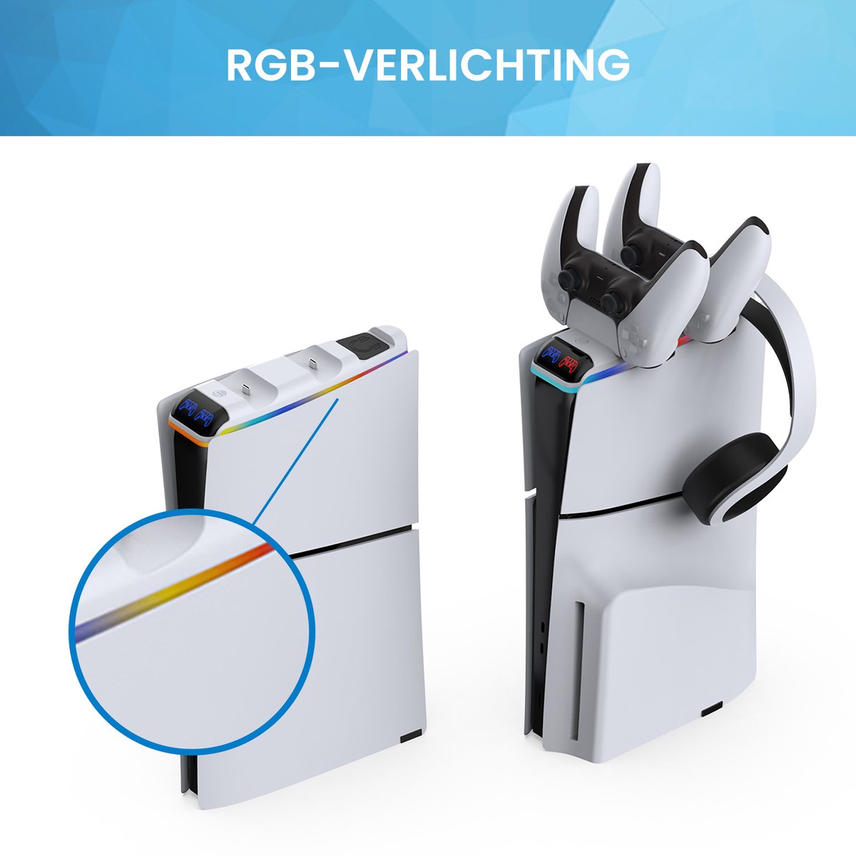 YONO Oplaadstation geschikt voor PS5 Controller DualSense - Oplader Laadstation Accessoires voor Playstation 5 SLIM - Inclusief RGB Verlichting