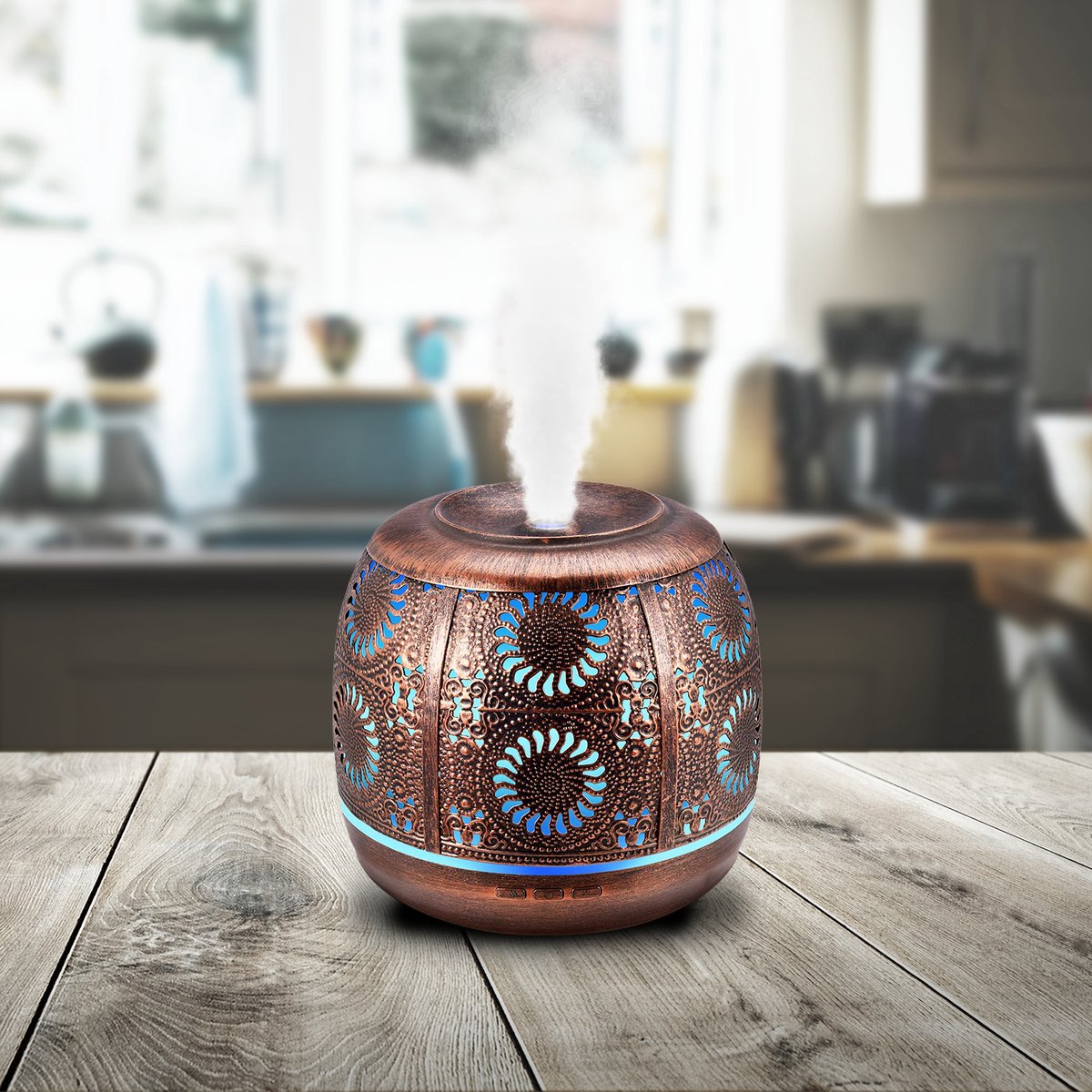 YONO Aroma Diffuser met LED verlichting - Verstuiver voor Etherische Olie - Geurverspreider - Vernevelaar - Brons Metaal - 500ML