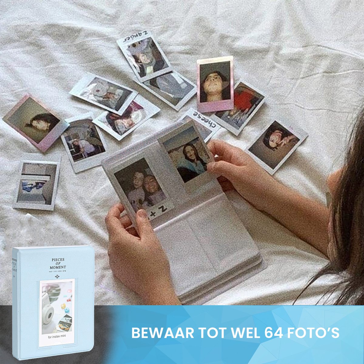 YONO Accessoires Set XL geschikt voor Fujifilm Instax Mini 12 - Camera Tas met Draagriem - Hoesje en Fotoalbum - Fotolijstjes - Filters - Stickers - Pastel Blauw